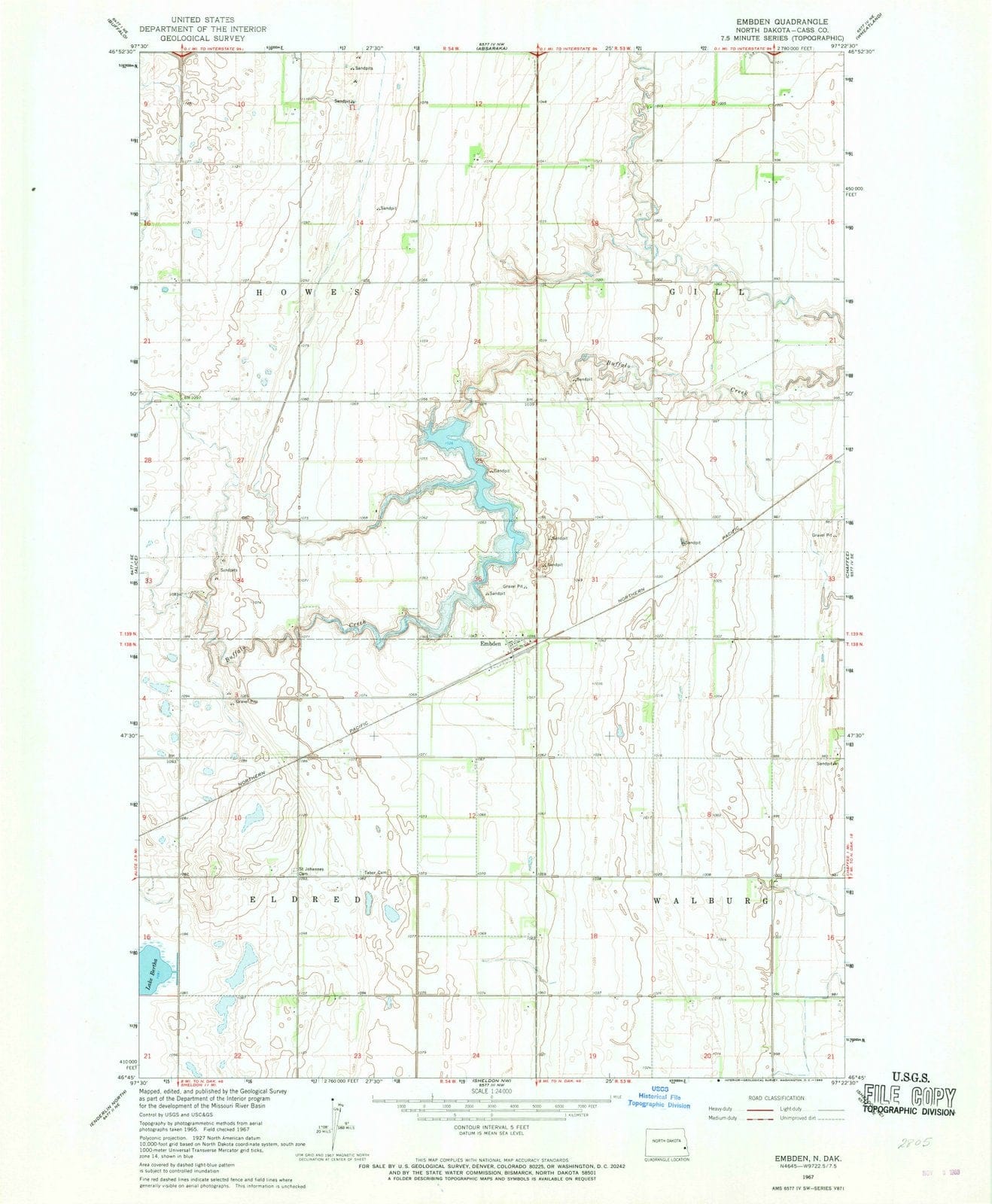 1967 Embden, ND - North Dakota - USGS Topographic Map