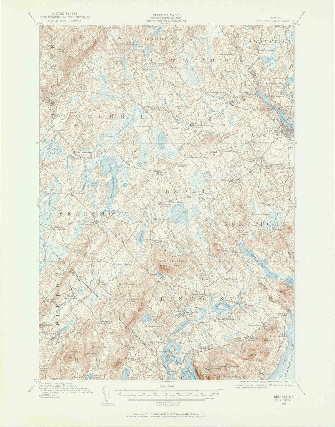 1915 Belfast, ME - Maine - USGS Topographic Map