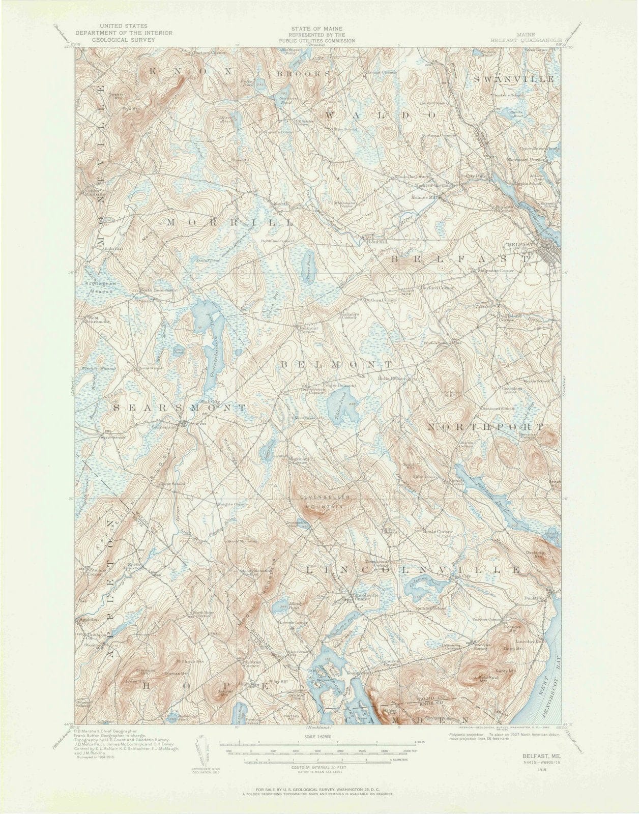 1915 Belfast, ME - Maine - USGS Topographic Map