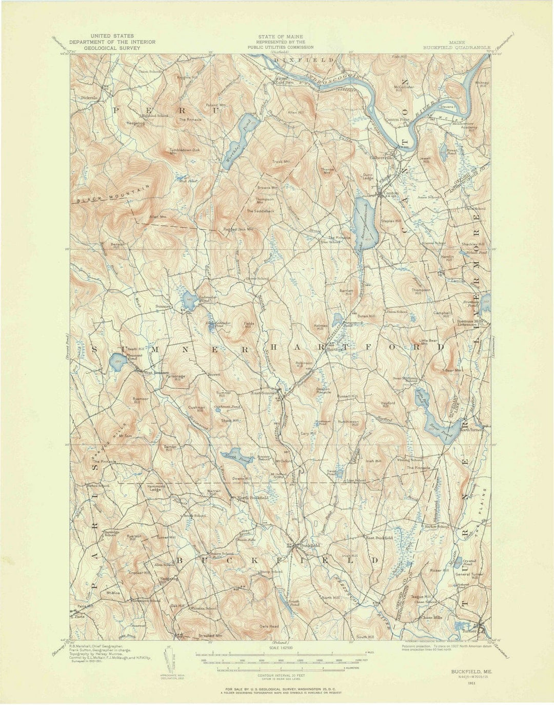 1911 Buckfield, ME - Maine - USGS Topographic Map