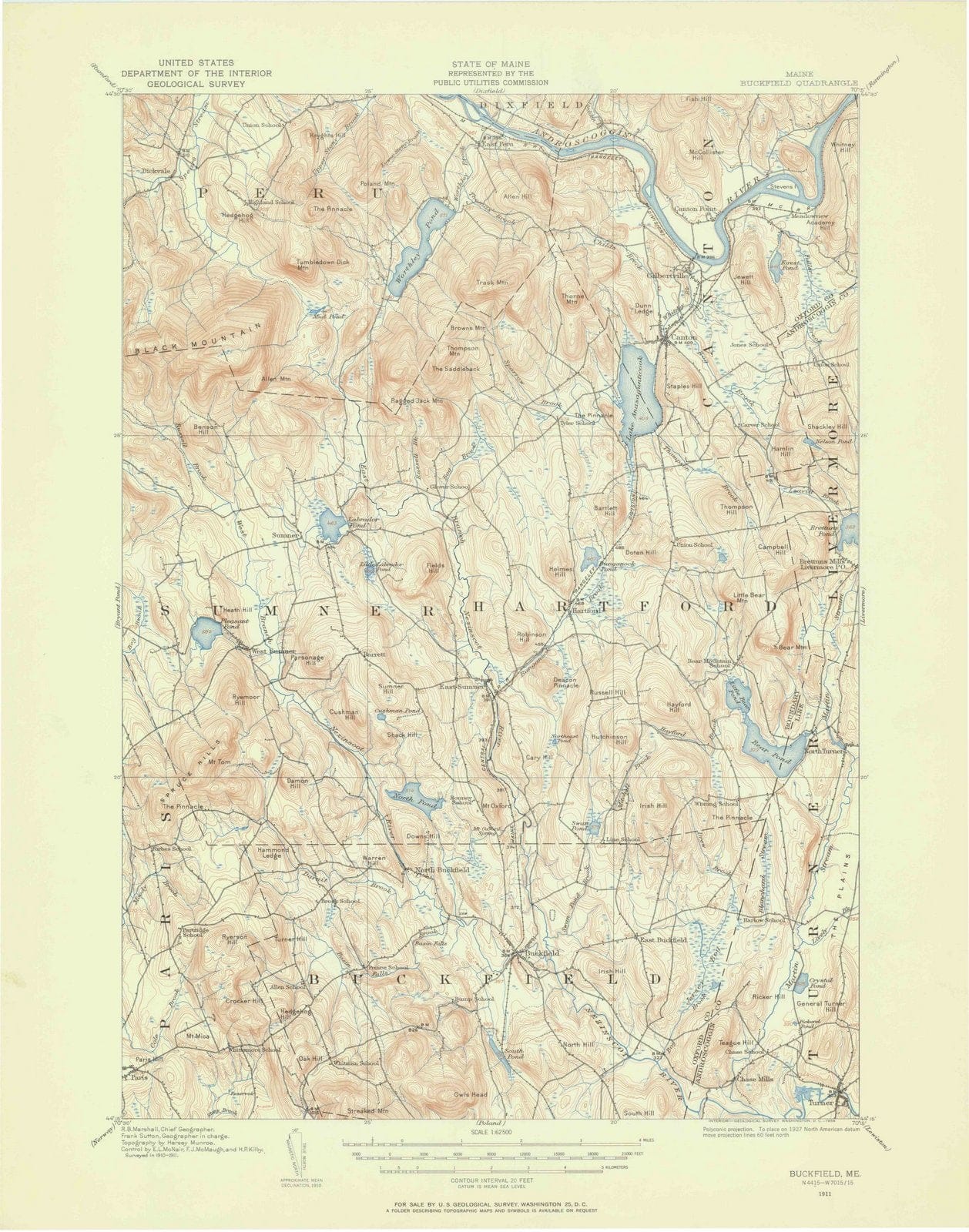 1911 Buckfield, ME - Maine - USGS Topographic Map