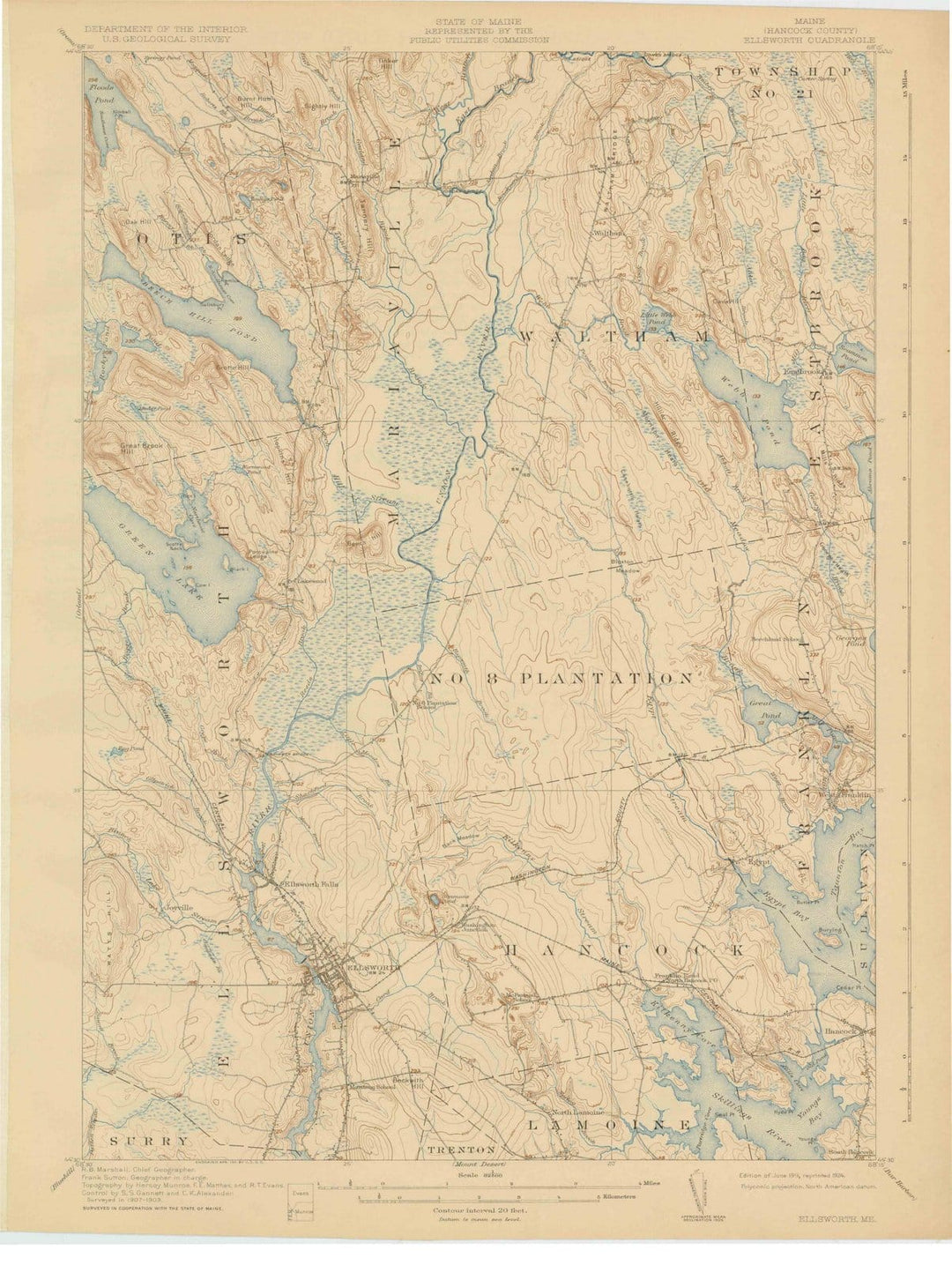 1911 Ellsworth, ME - Maine - USGS Topographic Map