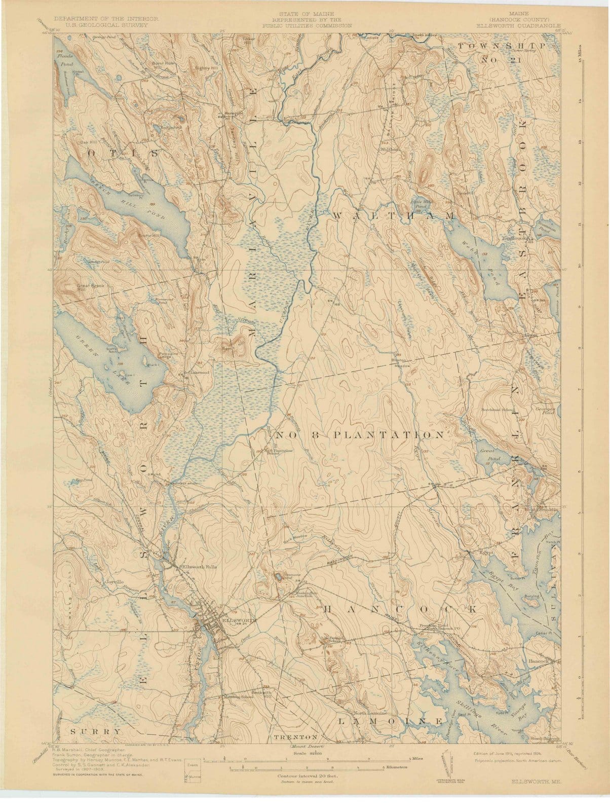 1911 Ellsworth, ME - Maine - USGS Topographic Map