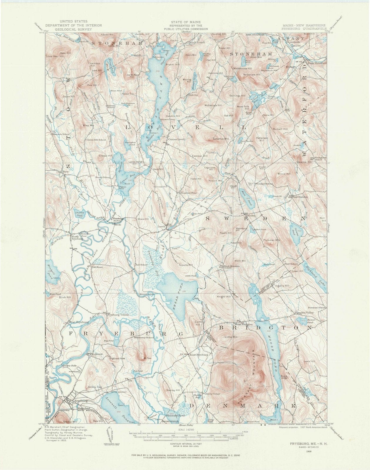 1909 Fryeburg, ME - Maine - USGS Topographic Map