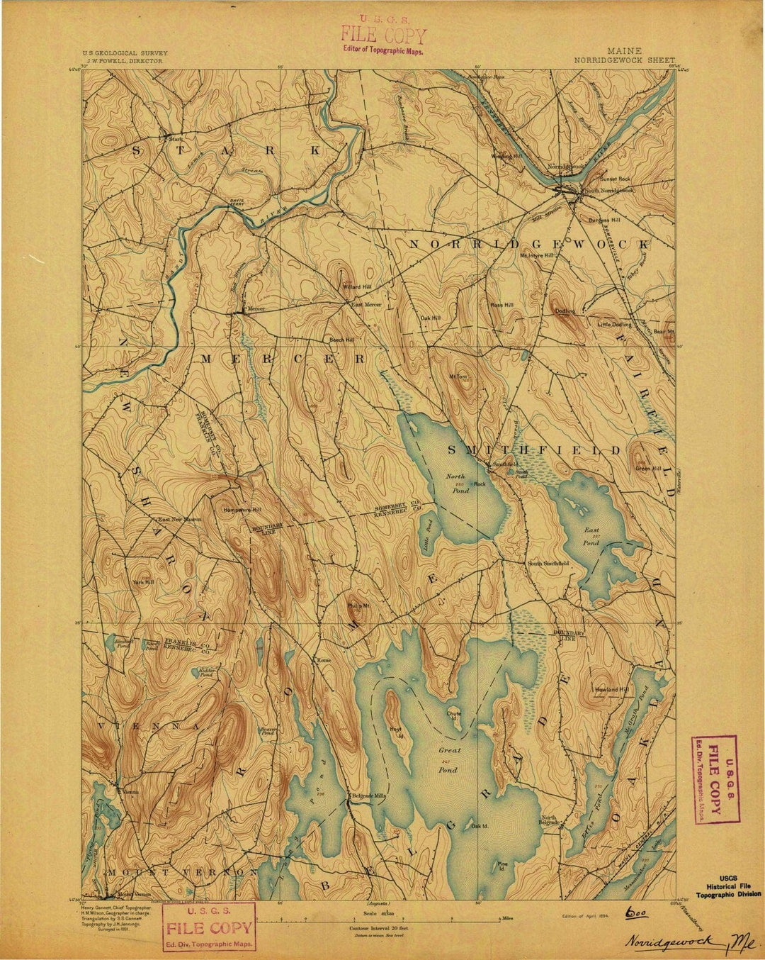1894 Norridgewock, ME - Maine - USGS Topographic Map