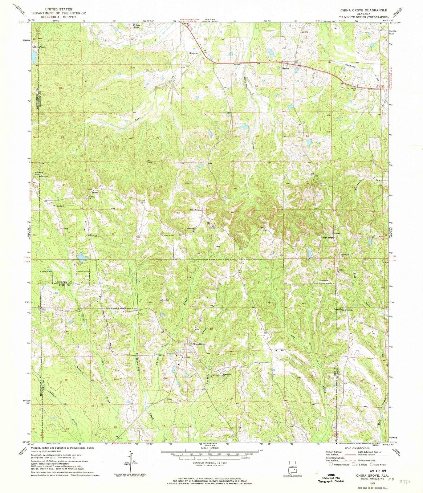 1971 China Grove, AL - Alabama - USGS Topographic Map