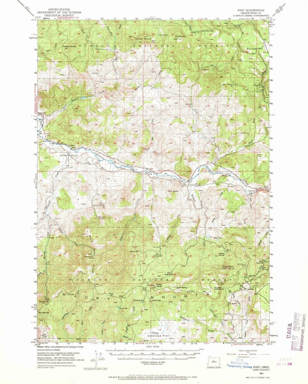 1951 Post, OR - Oregon - USGS Topographic Map