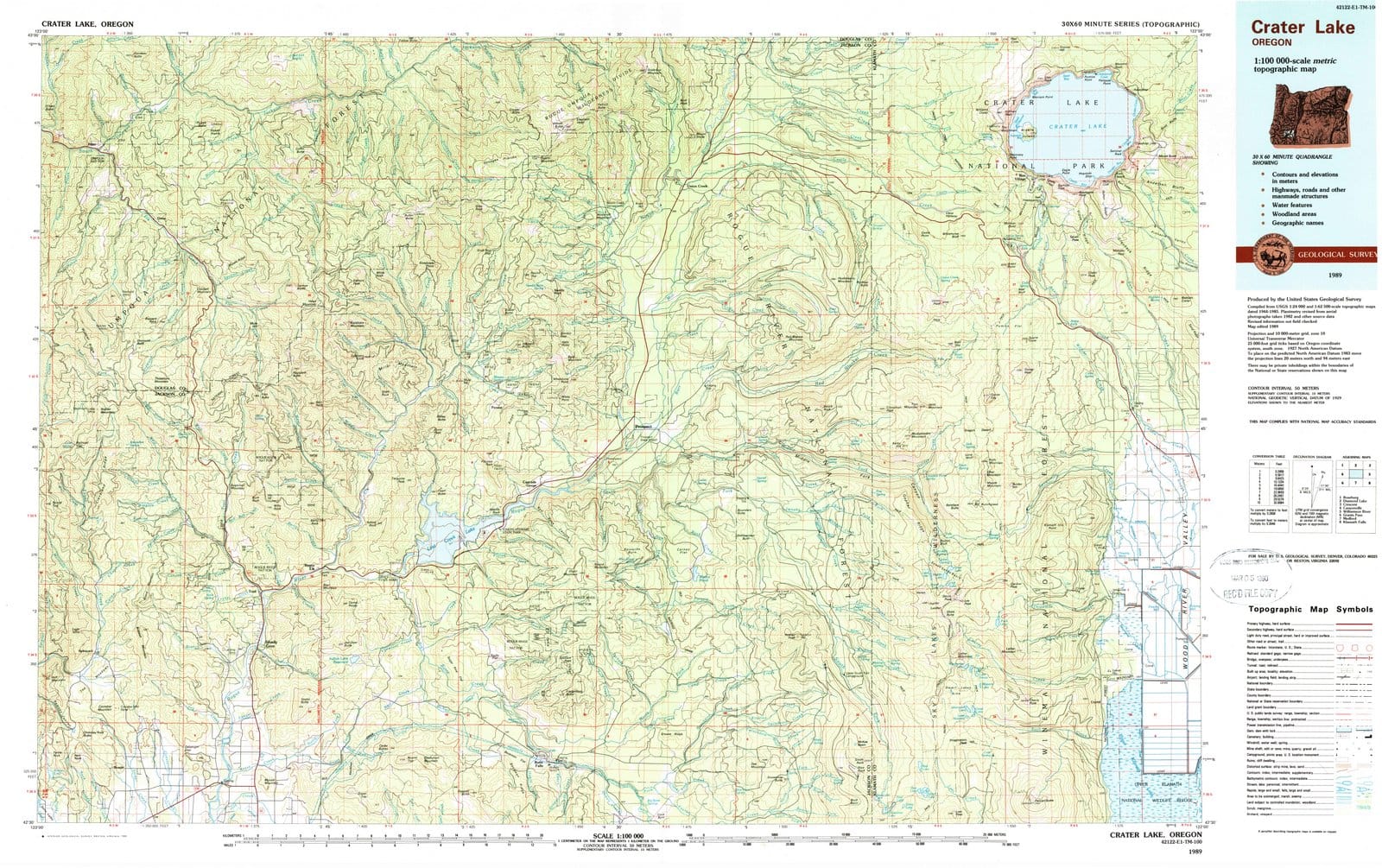 1989 Crater Lake, OR - Oregon - USGS Topographic Map