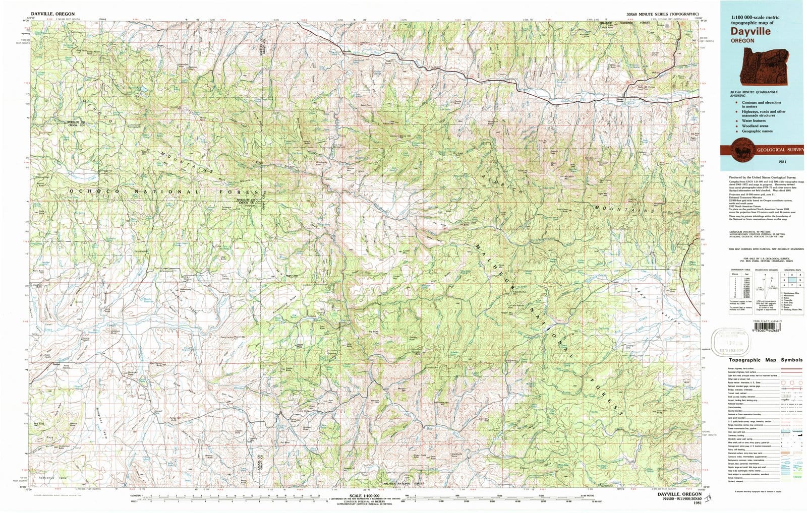 1981 Dayville, OR - Oregon - USGS Topographic Map