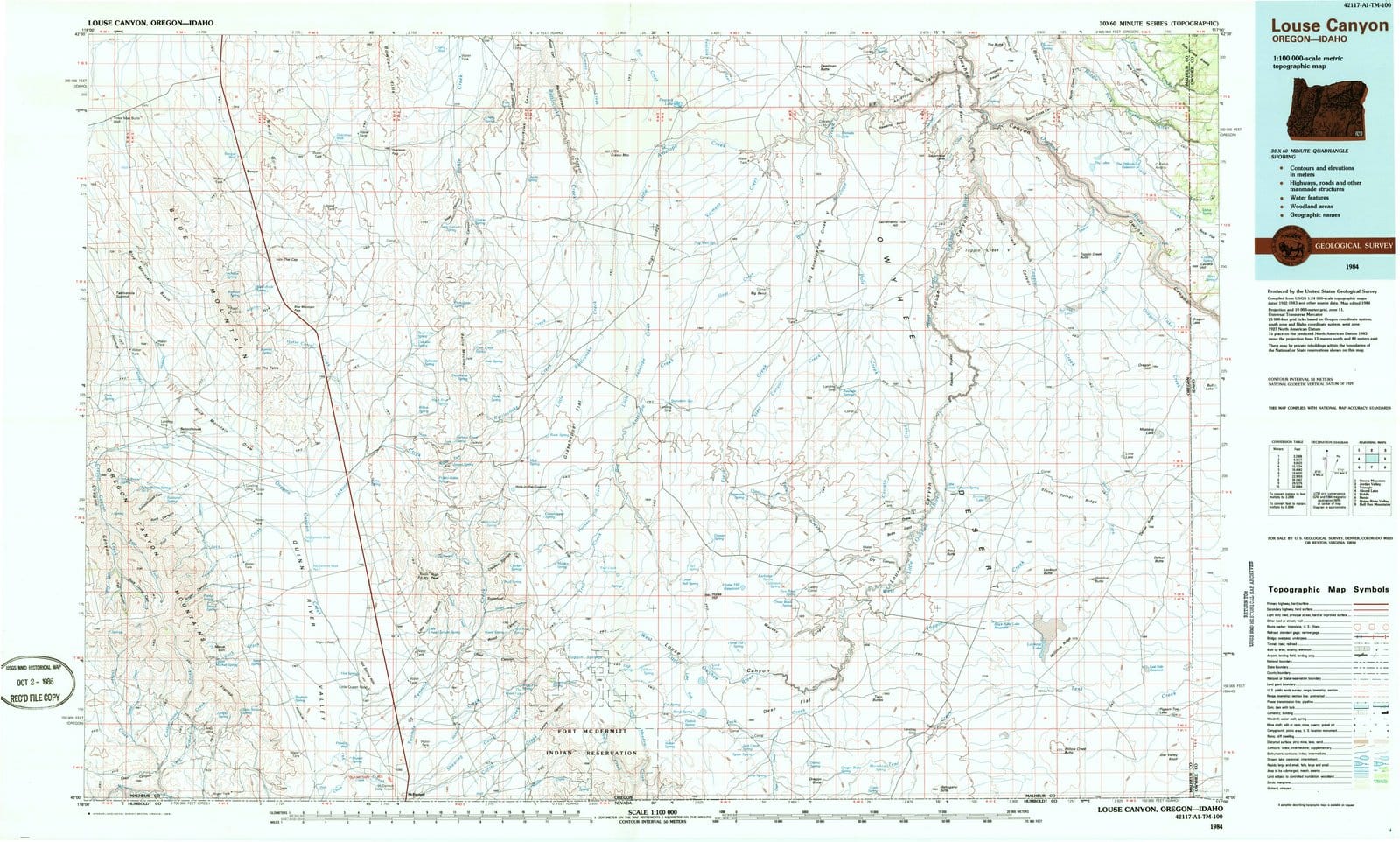1984 Louse Canyon, OR - Oregon - USGS Topographic Map