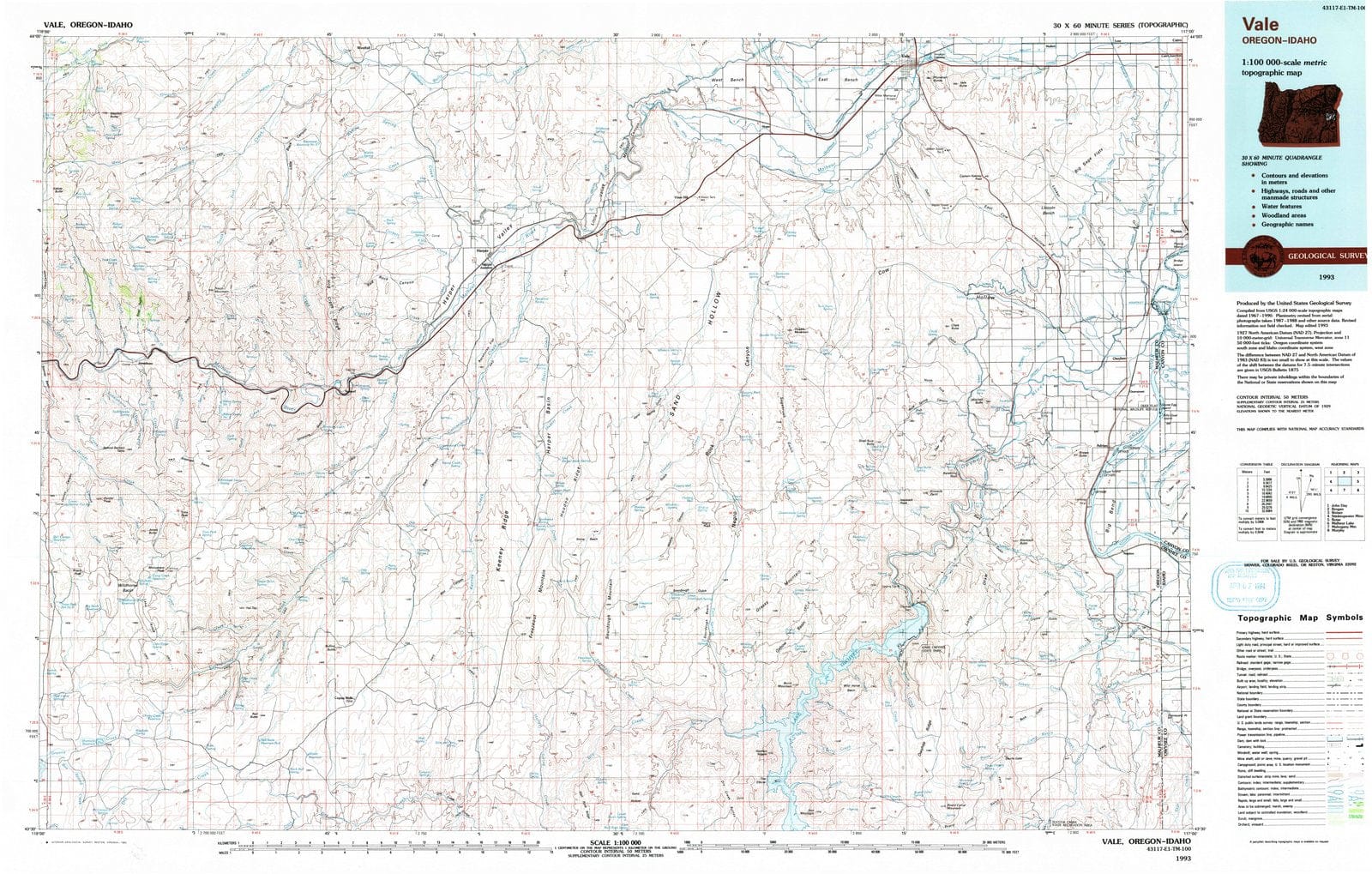 1993 Vale, OR - Oregon - USGS Topographic Map