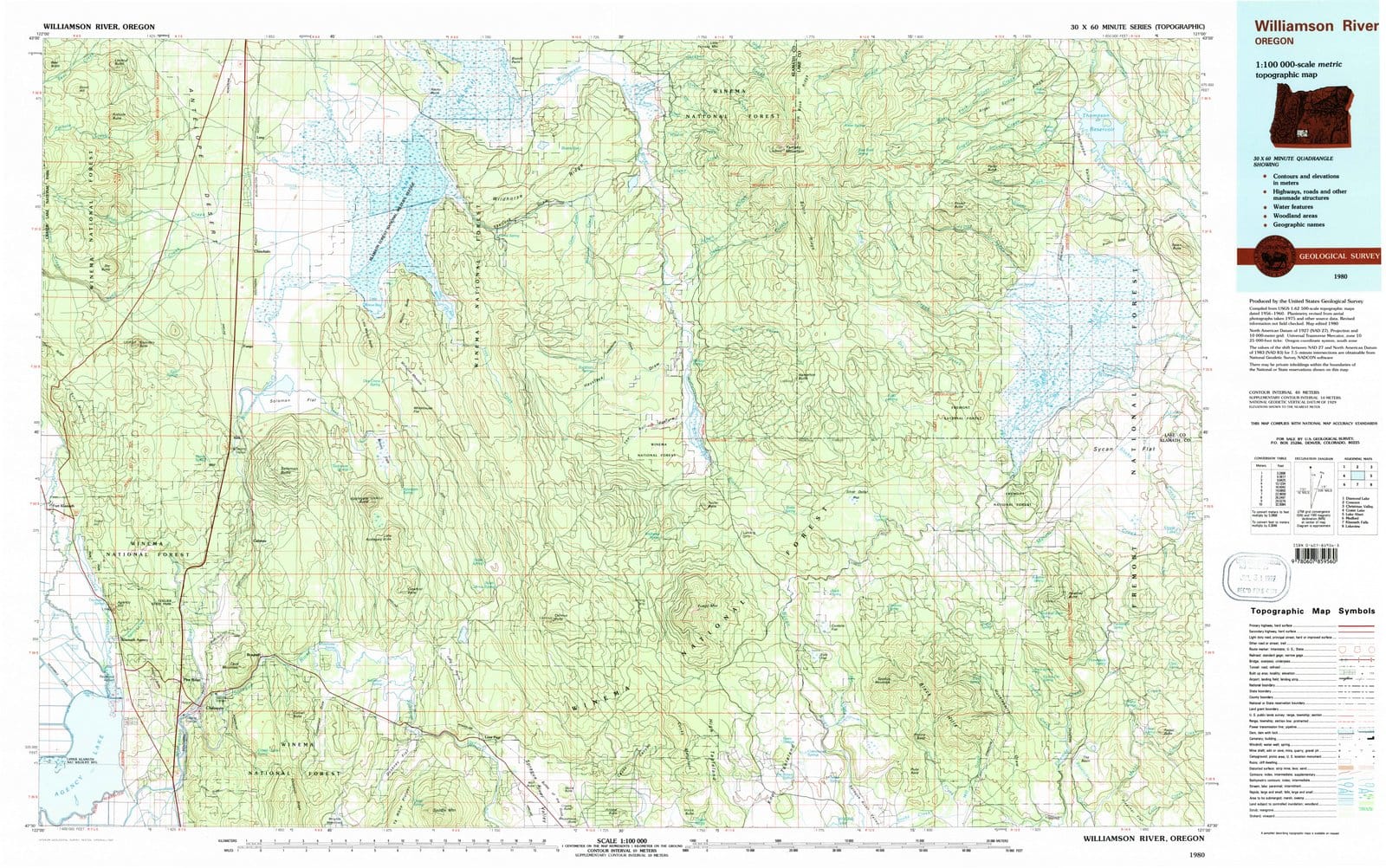 1980 Williamson River, OR - Oregon - USGS Topographic Map