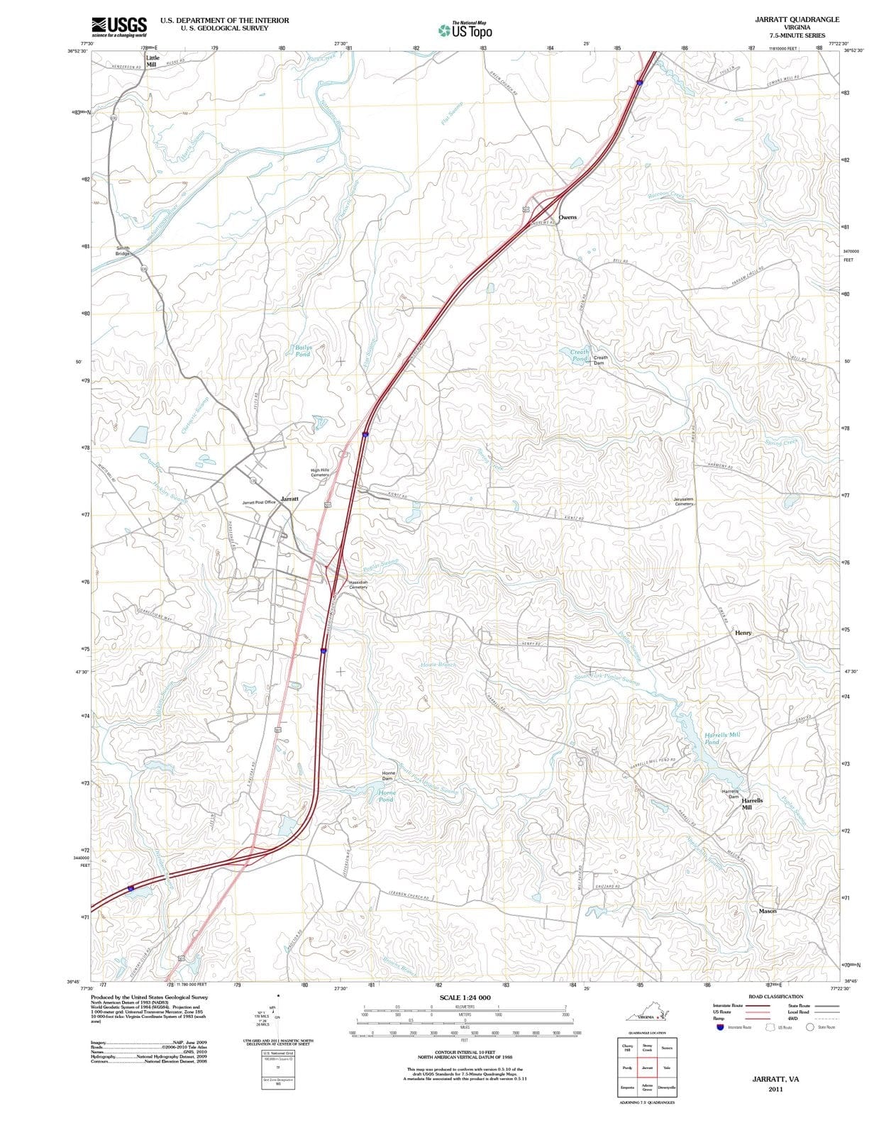 2011 Jarratt, VA - Virginia - USGS Topographic Map
