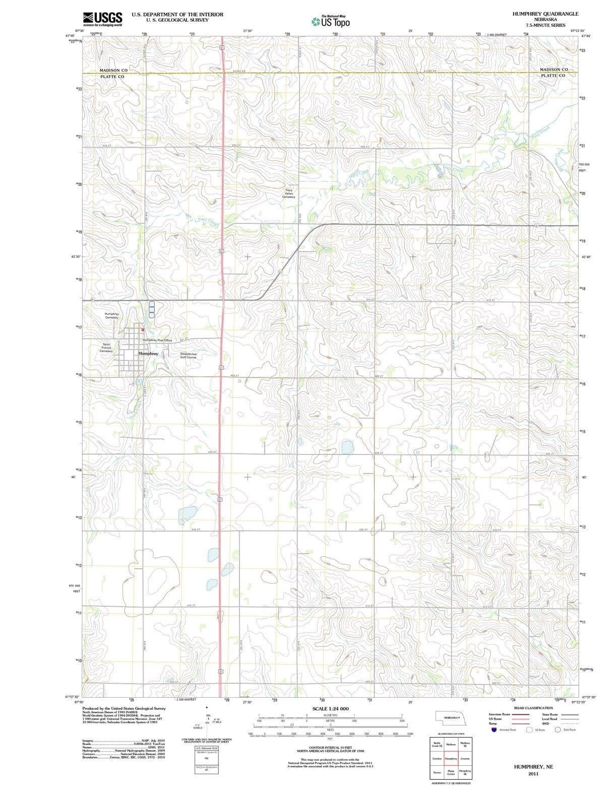 2011 Humphrey, NE - Nebraska - USGS Topographic Map