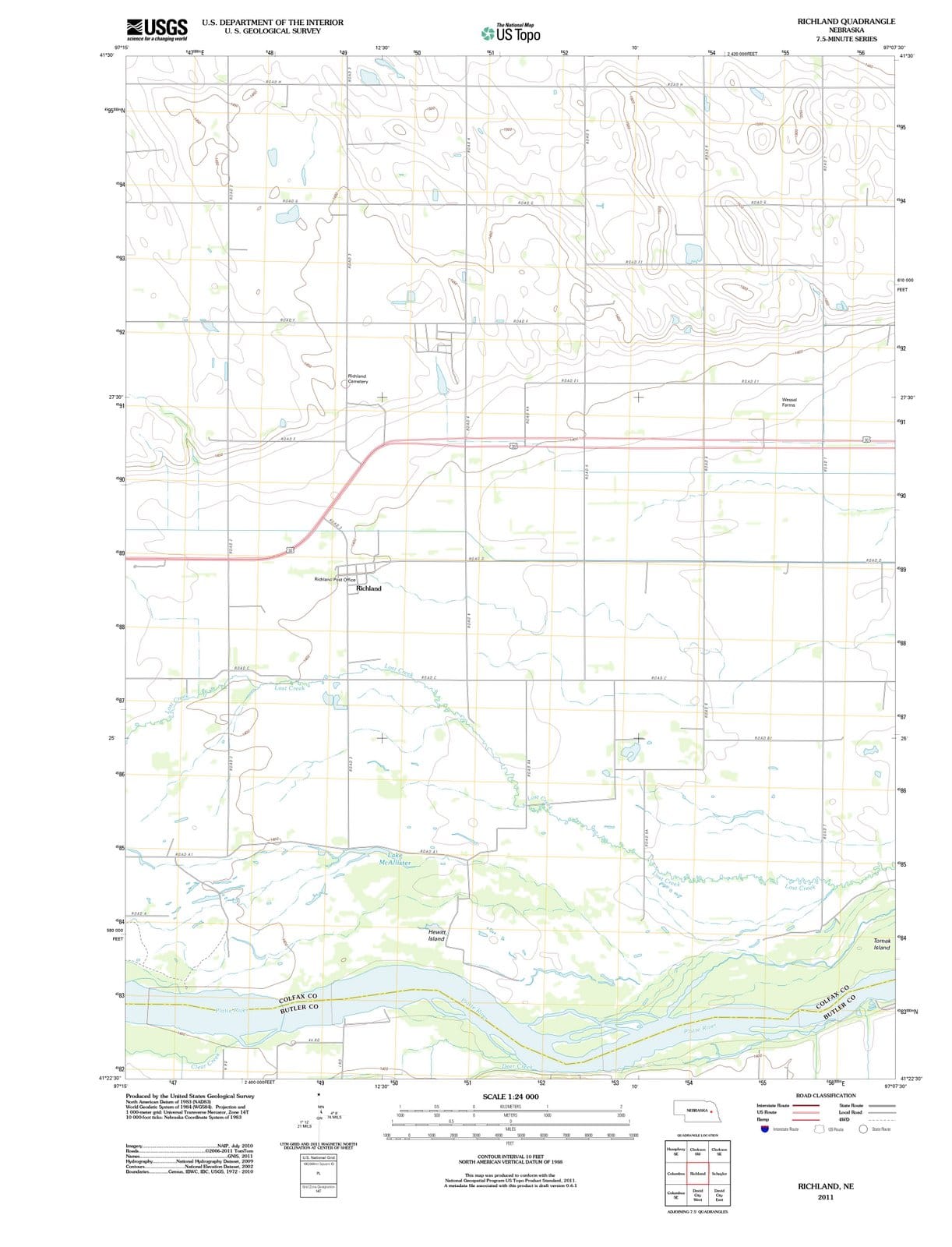 2011 Richland, NE - Nebraska - USGS Topographic Map