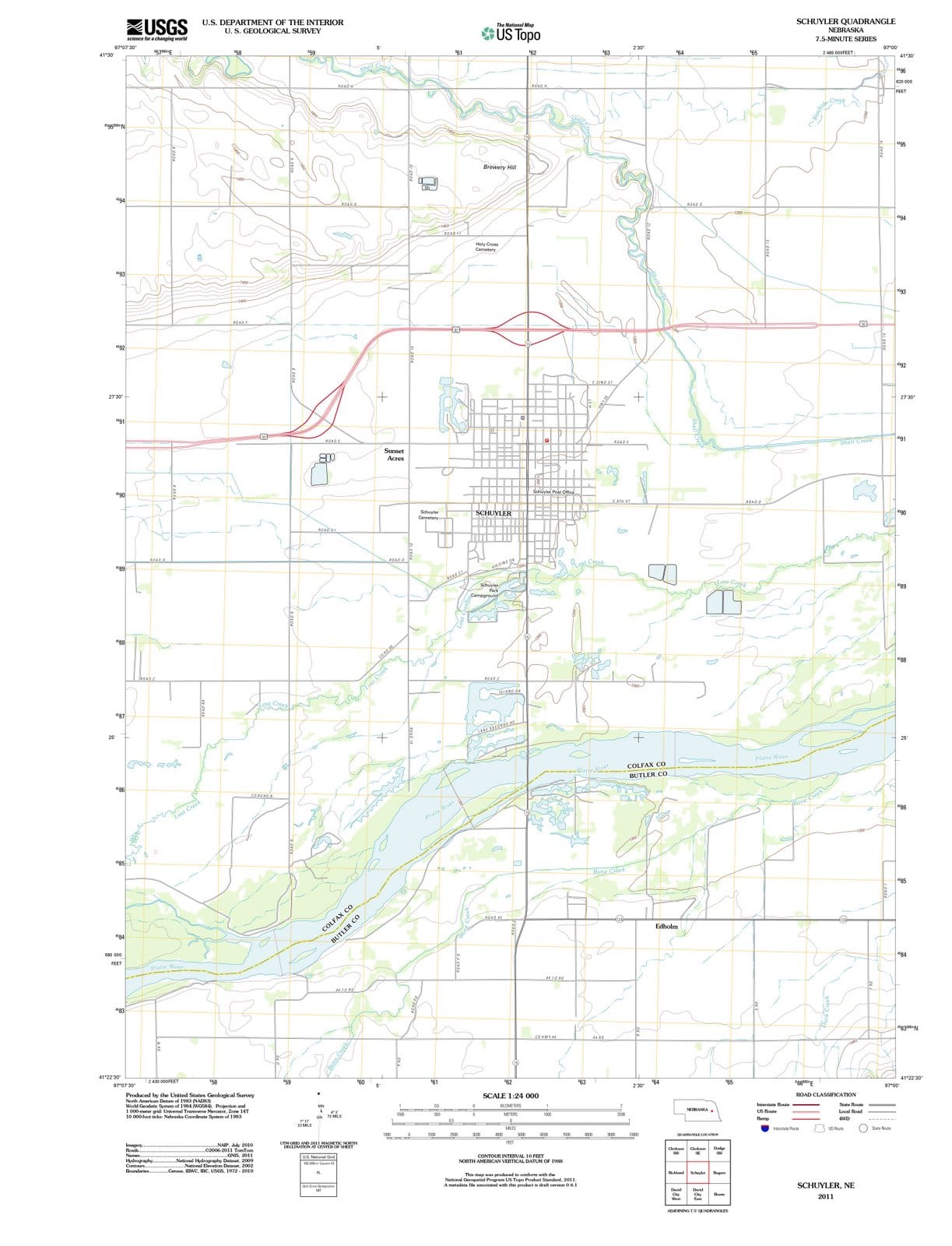 2011 Schuyler, NE - Nebraska - USGS Topographic Map