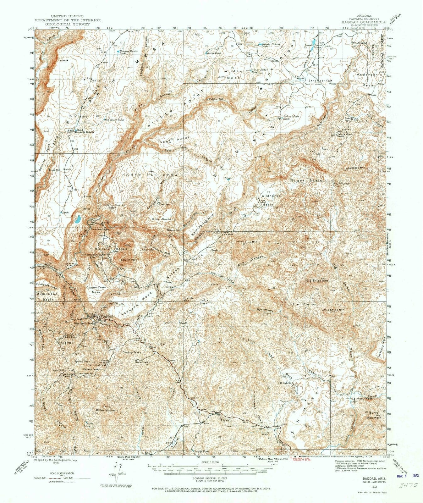 1945 Bagdad, AZ - Arizona - USGS Topographic Map