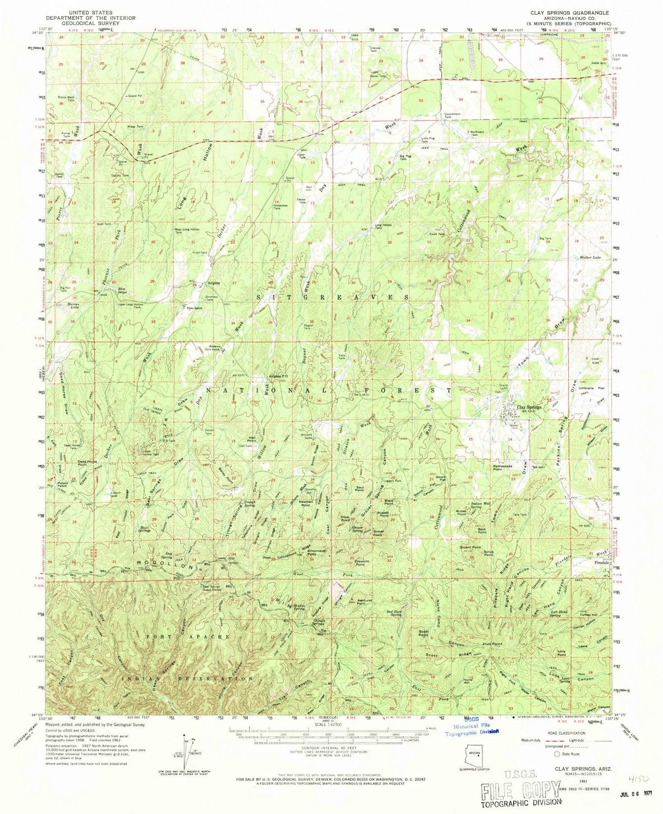 1961 Clay Springs, AZ - Arizona - USGS Topographic Map