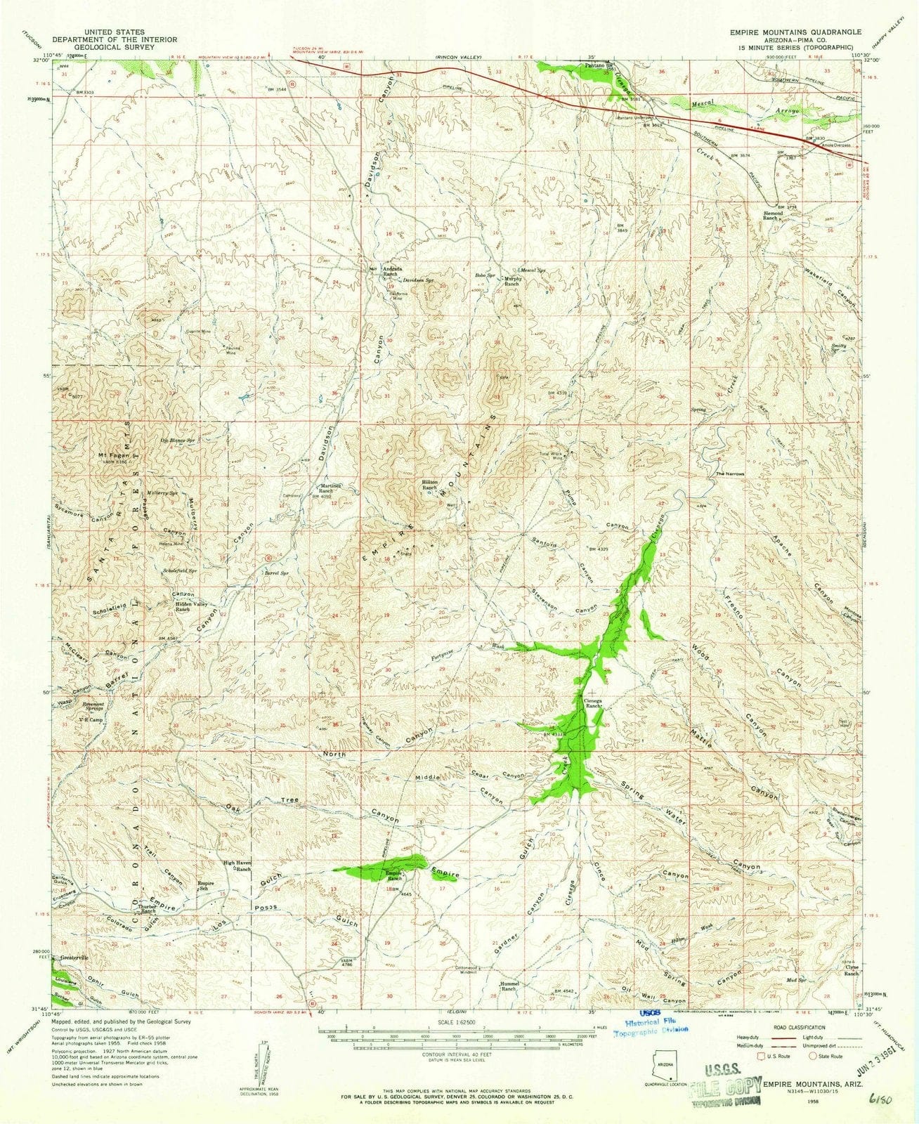 1958 Empire Mountains, AZ - Arizona - USGS Topographic Map