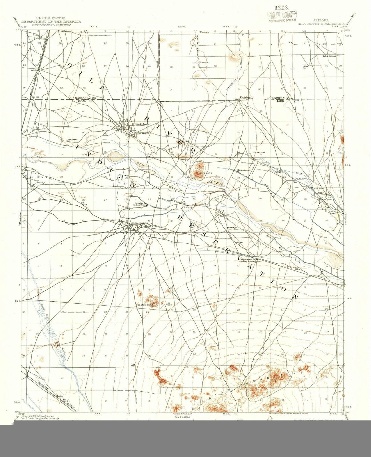 1914 Gila Butte, AZ - Arizona - USGS Topographic Map