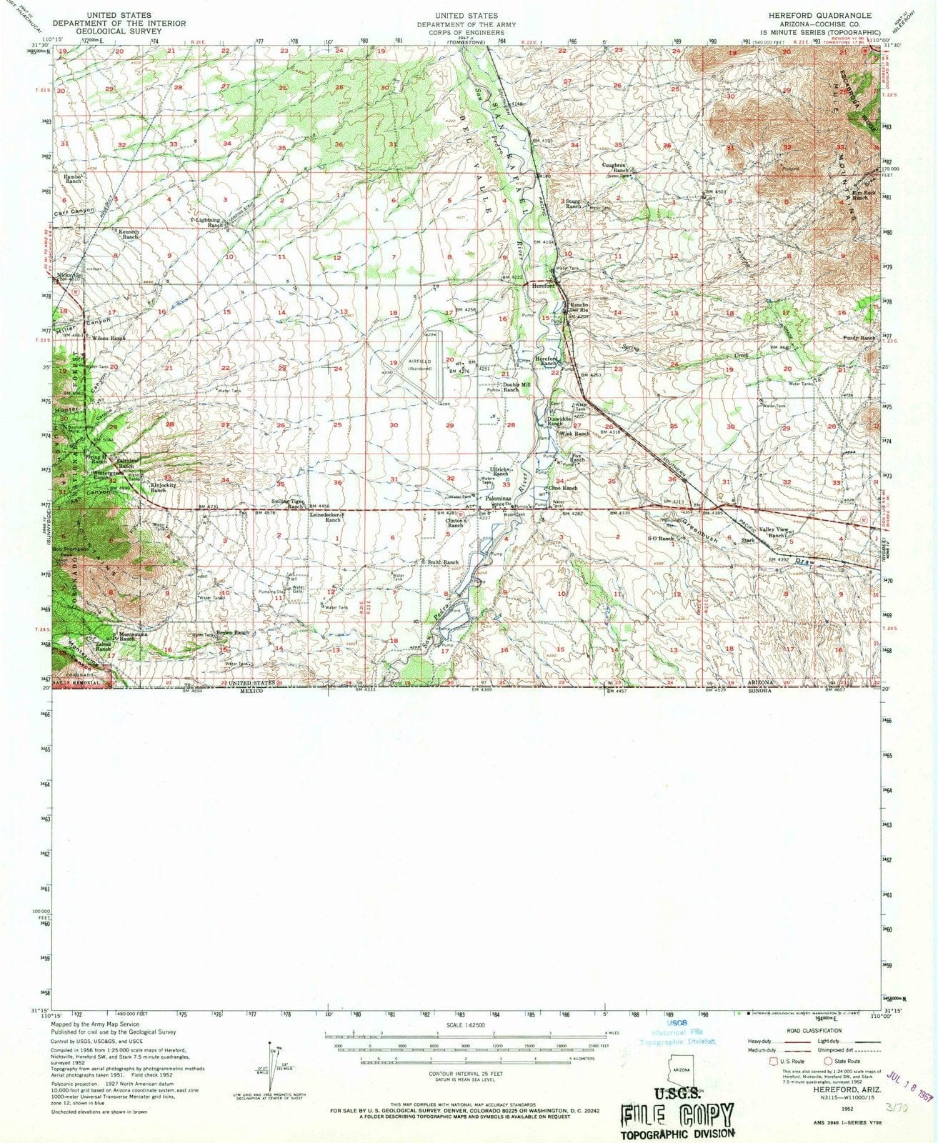 1952 Hereford, AZ - Arizona - USGS Topographic Map