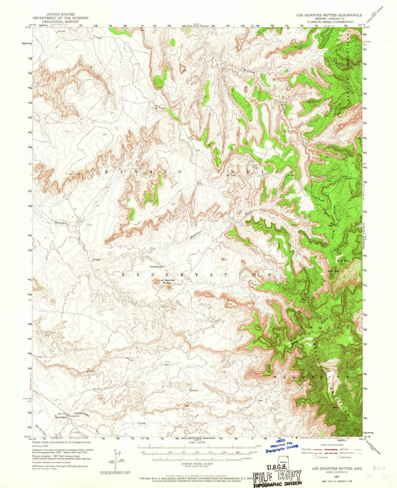 1953 Los Gigantes Buttes, AZ - Arizona - USGS Topographic Map