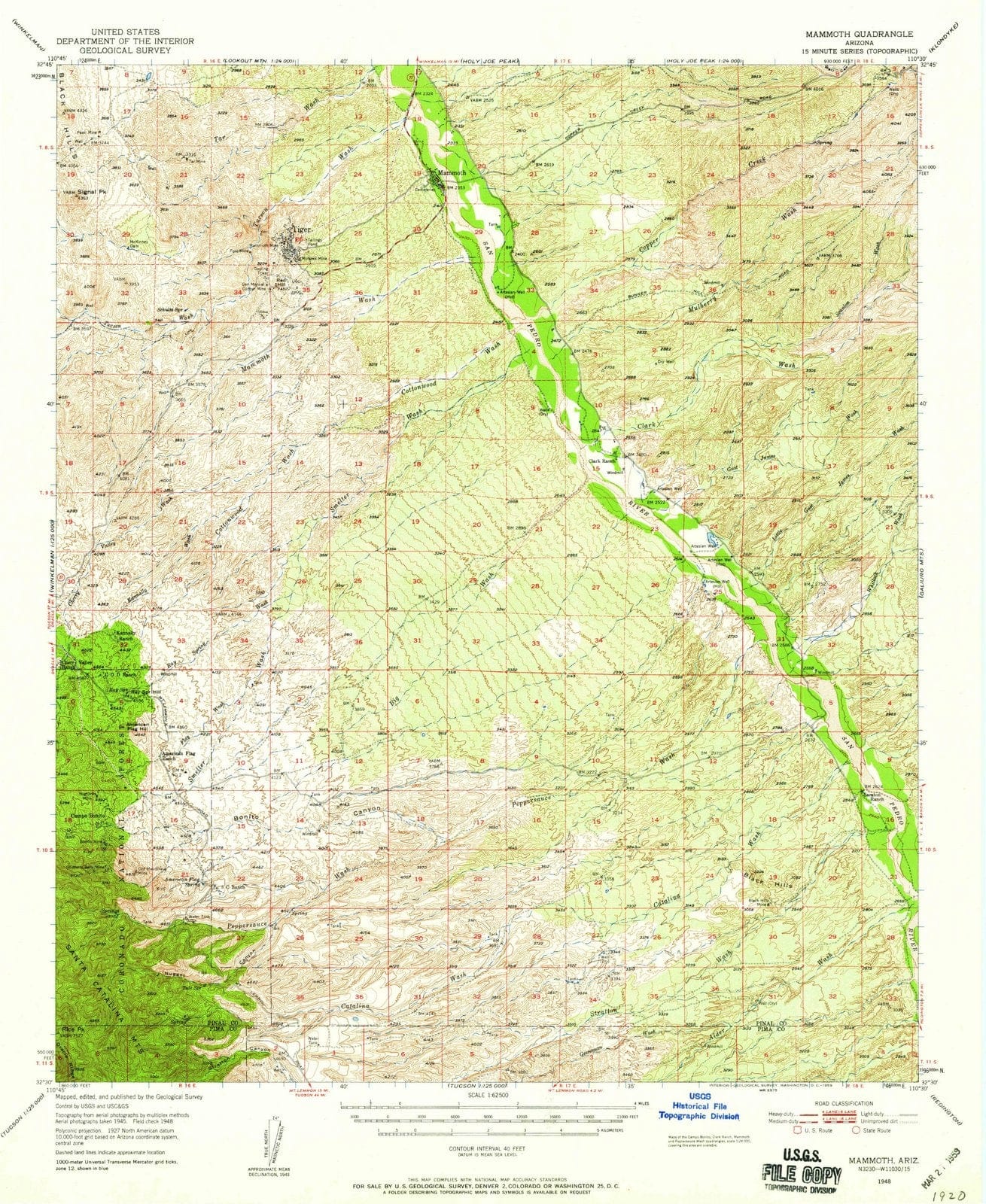 1948 Mammoth, AZ - Arizona - USGS Topographic Map