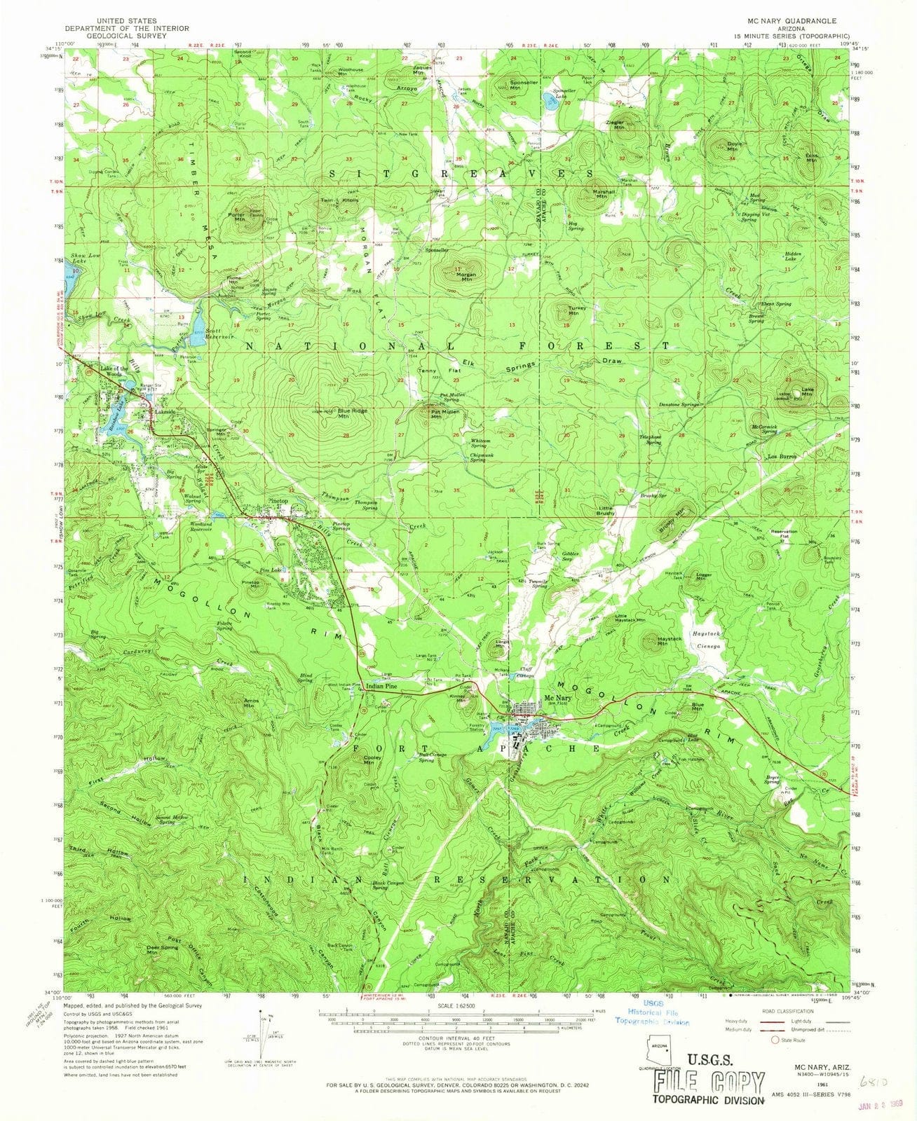 1961 McNary, AZ - Arizona - USGS Topographic Map