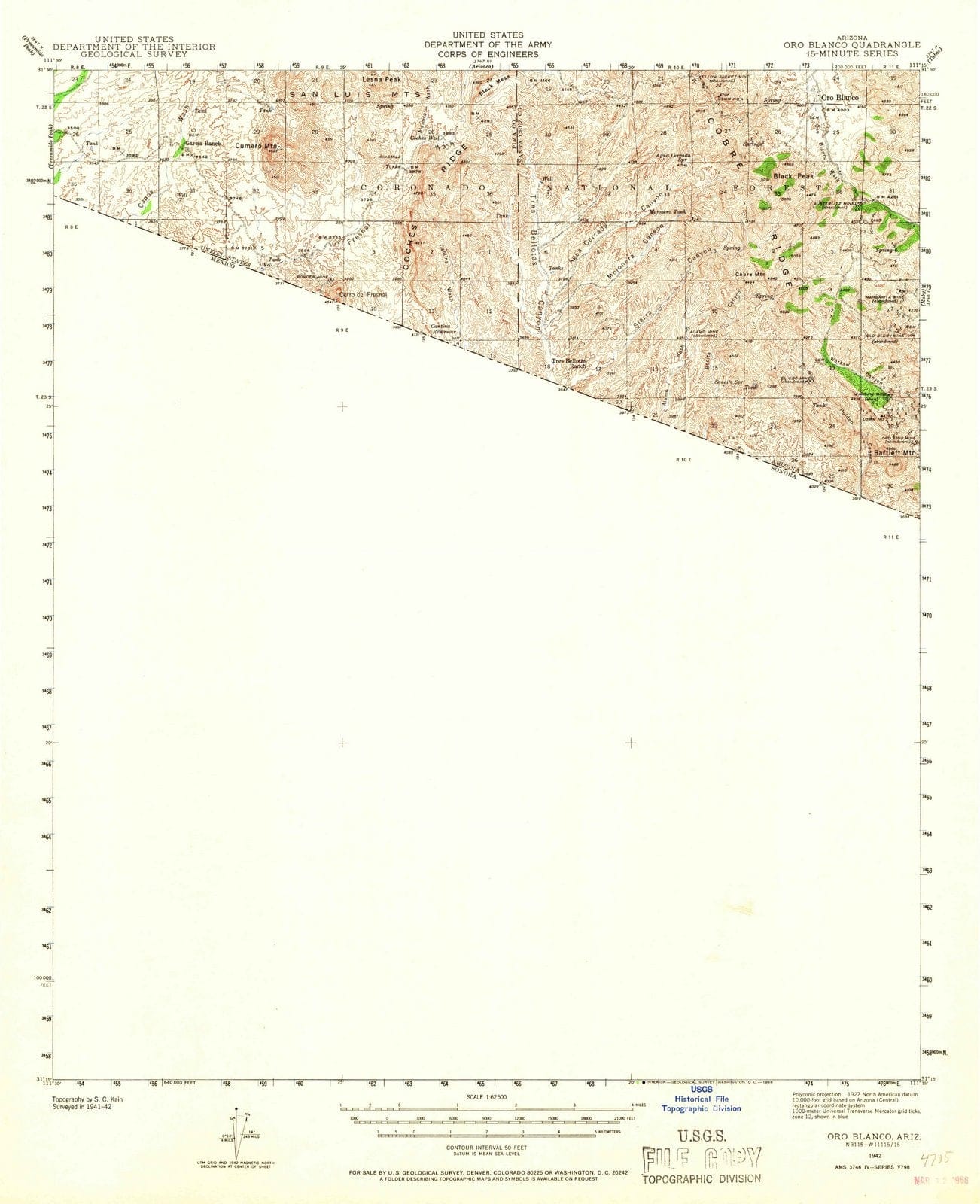 1942 Oro Blanco, AZ - Arizona - USGS Topographic Map
