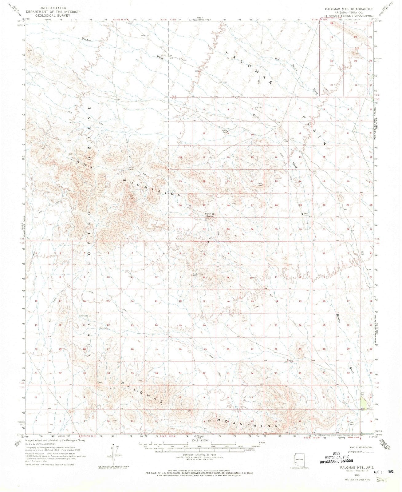 1965 Palomas MTS, AZ - Arizona - USGS Topographic Map