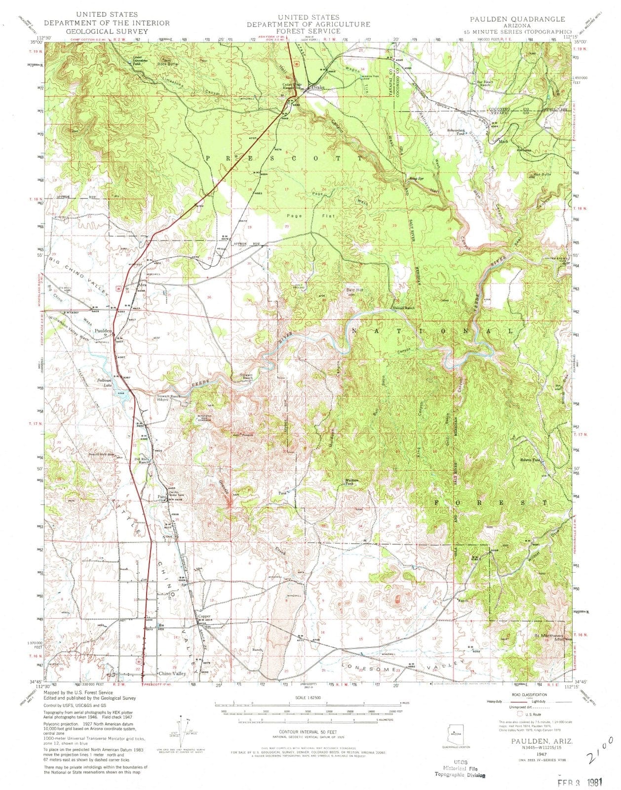1947 Paulden, AZ - Arizona - USGS Topographic Map