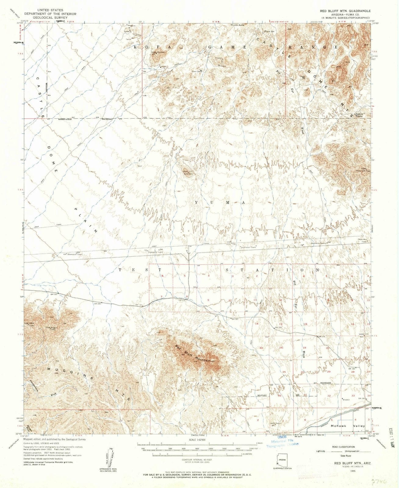 1955 Red Bluff MTN, AZ - Arizona - USGS Topographic Map