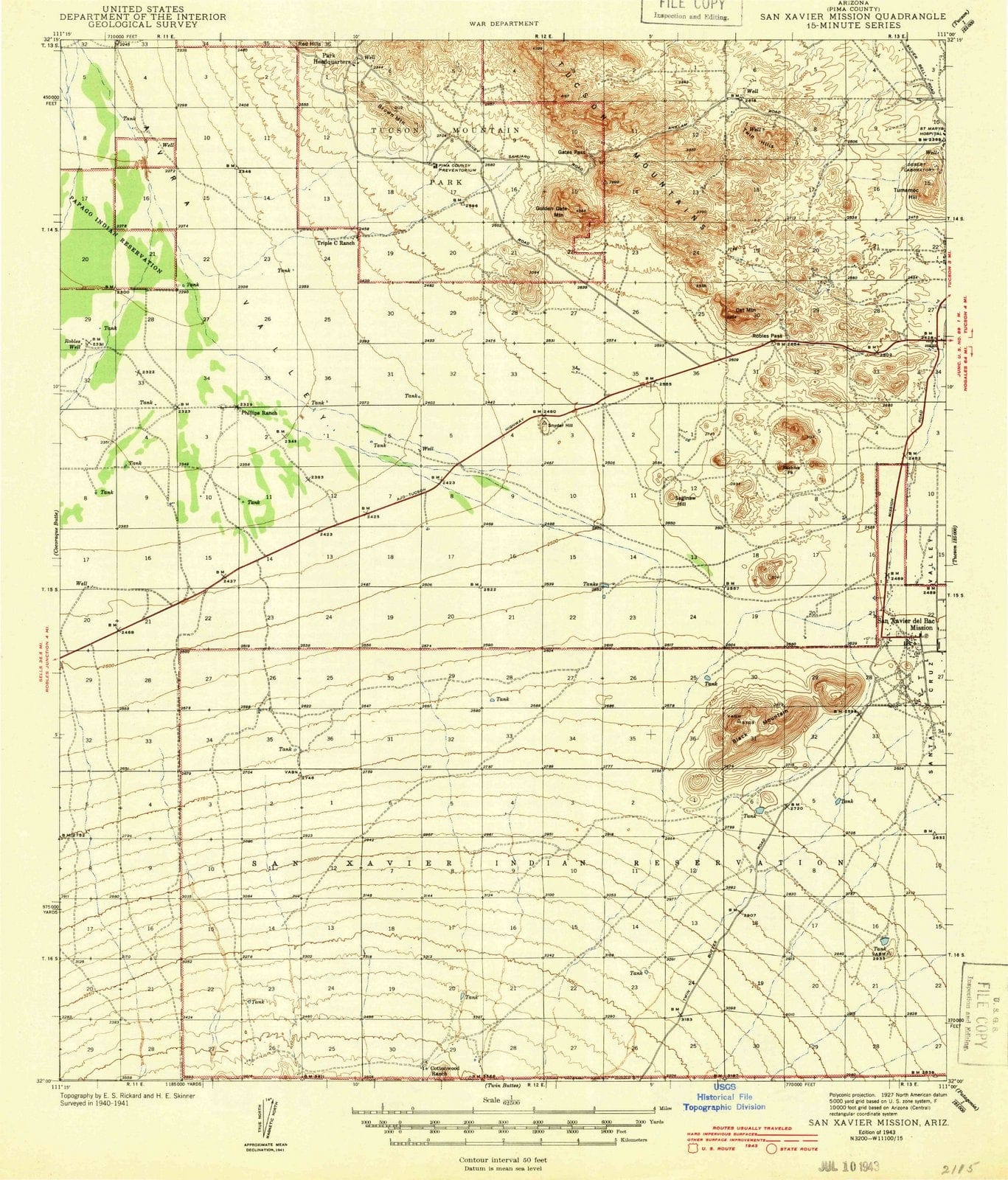1943 San Xavier Mission, AZ - Arizona - USGS Topographic Map