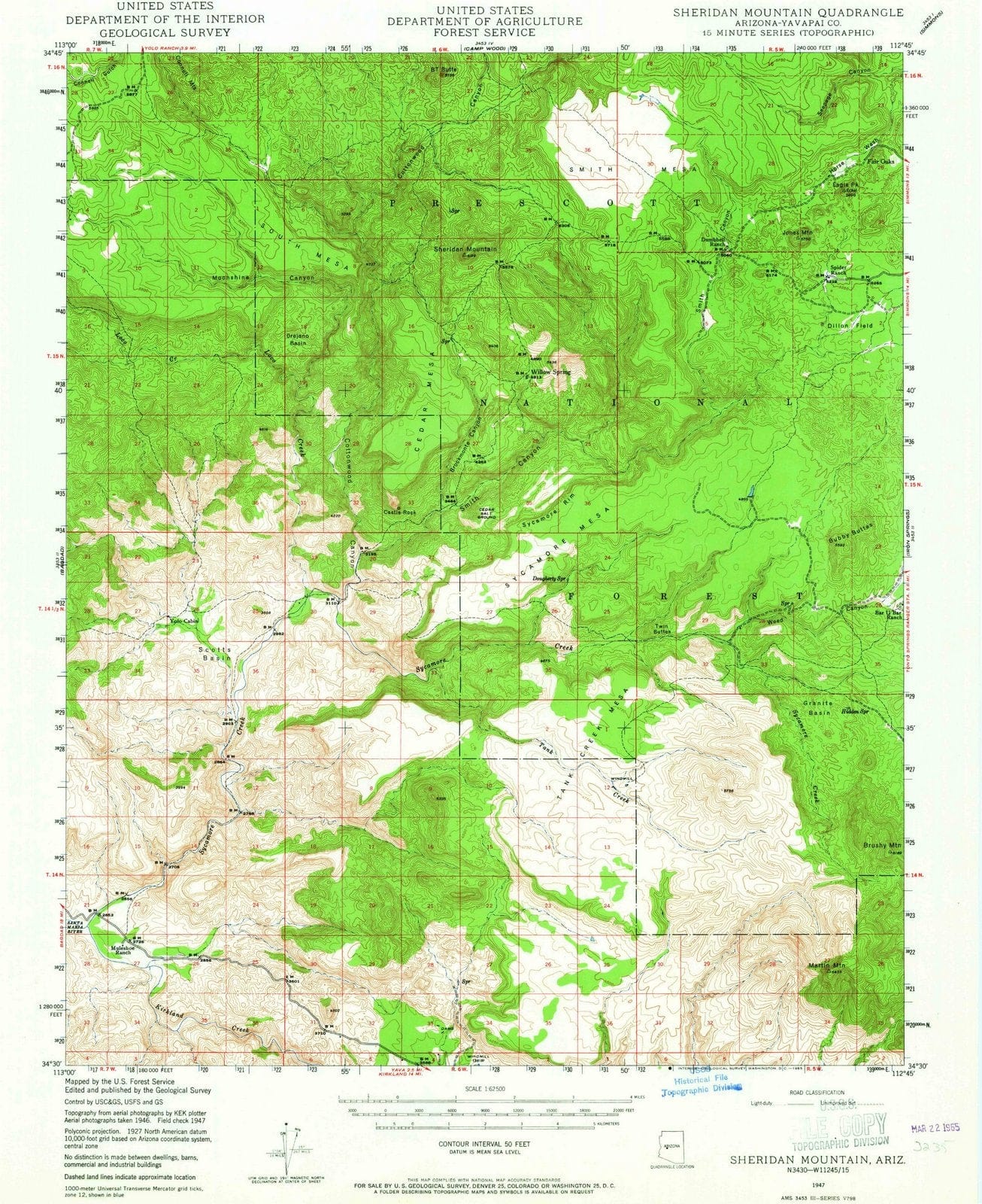 1947 Sheridan Mountain, AZ - Arizona - USGS Topographic Map