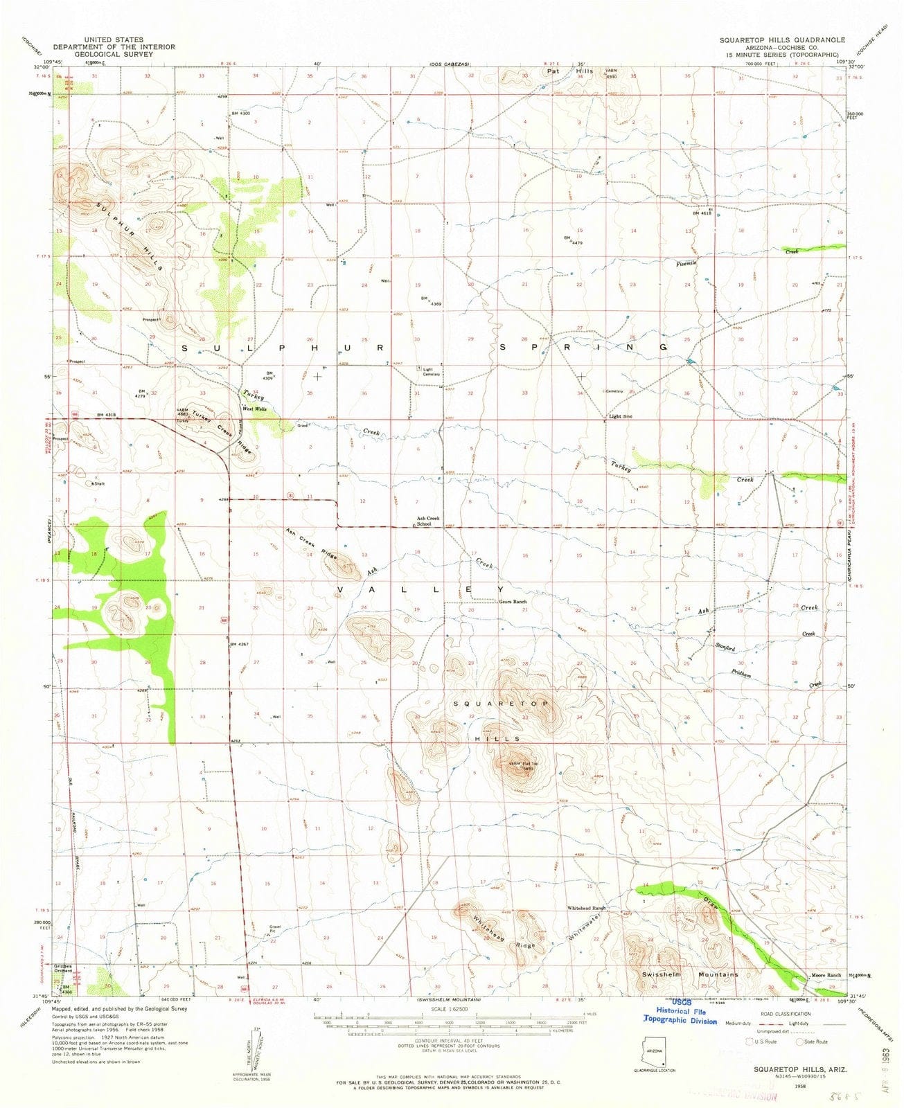 1958 Squaretop Hills, AZ - Arizona - USGS Topographic Map