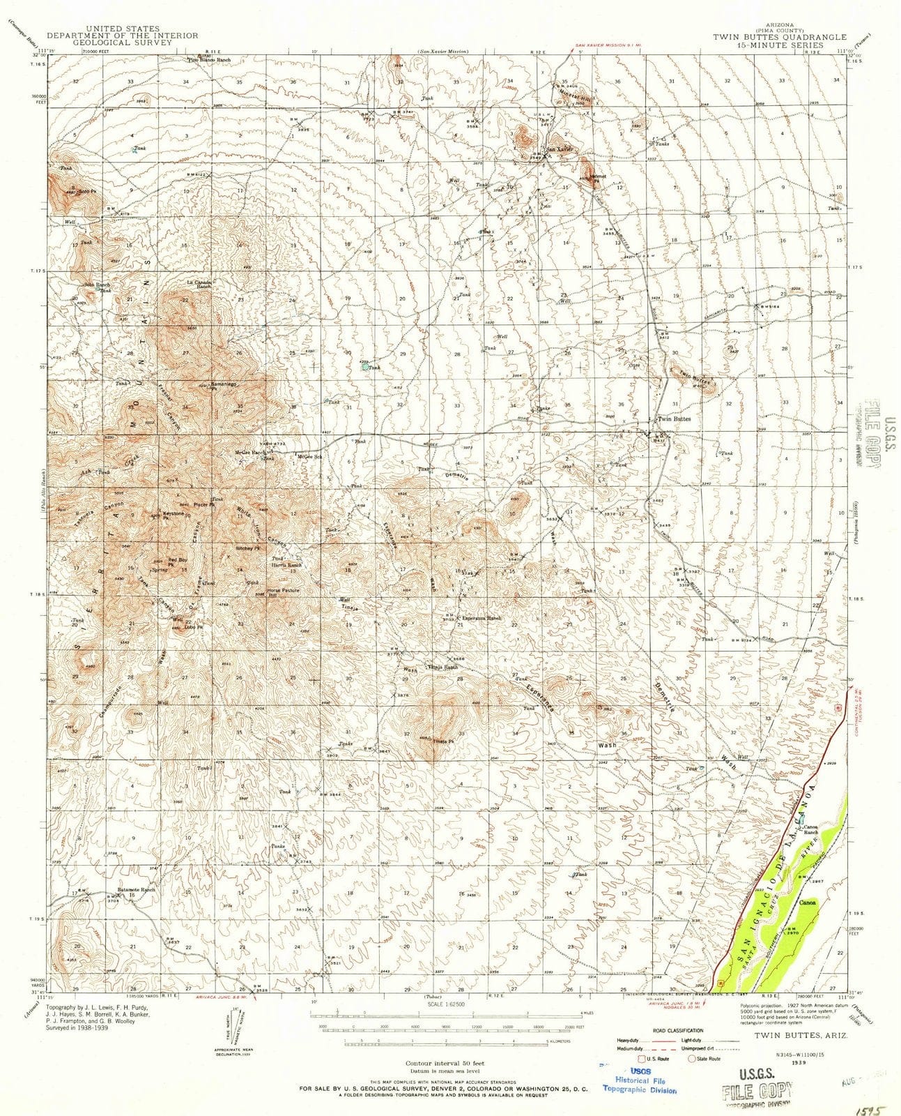 1939 Twin Buttes, AZ - Arizona - USGS Topographic Map