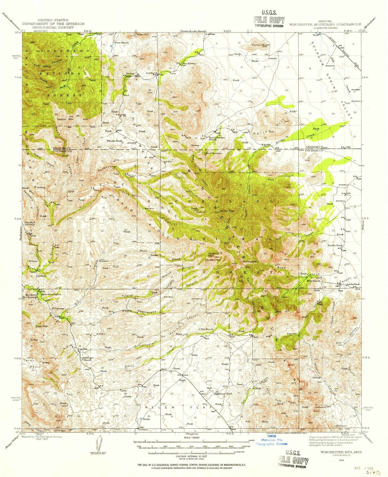 1943 Winchester MTS, AZ - Arizona - USGS Topographic Map
