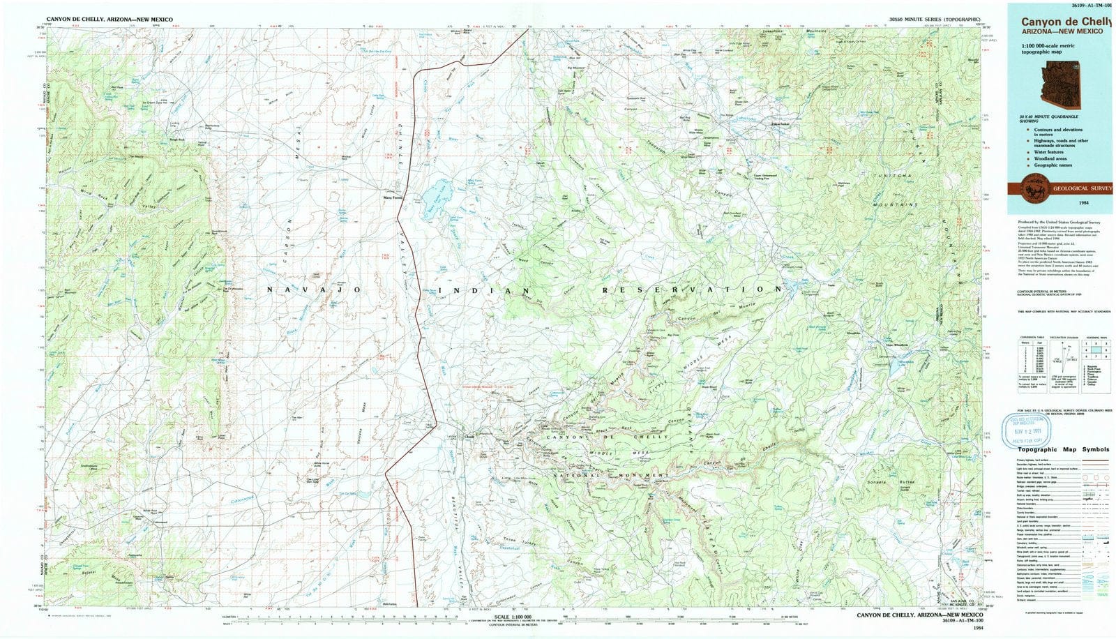 1984 Canyon De Chelly, AZ - Arizona - USGS Topographic Map