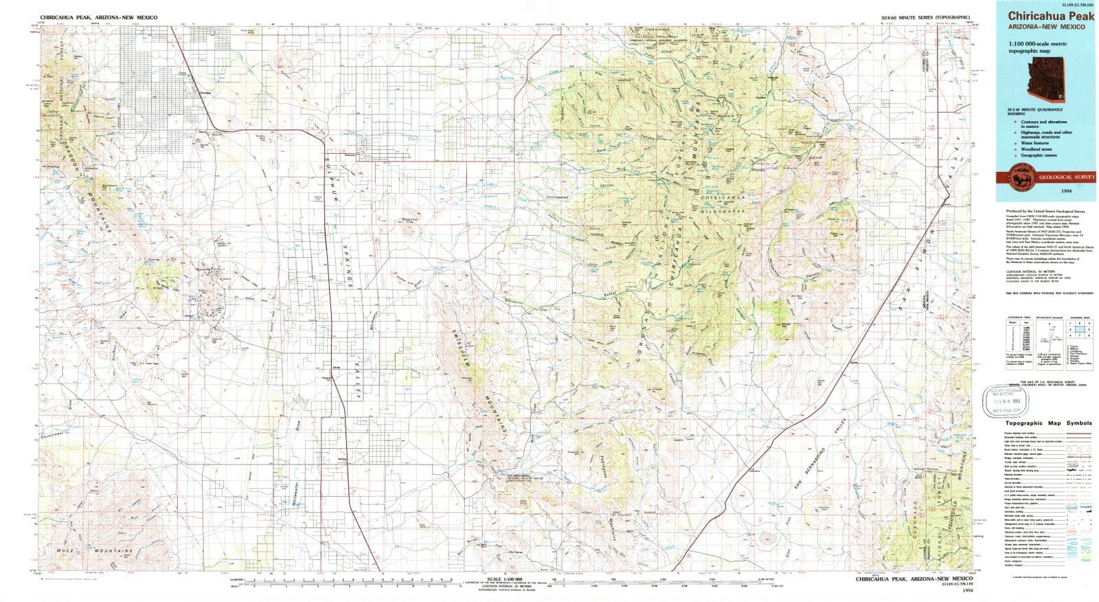 1994 Chiricahua Peak, AZ - Arizona - USGS Topographic Map