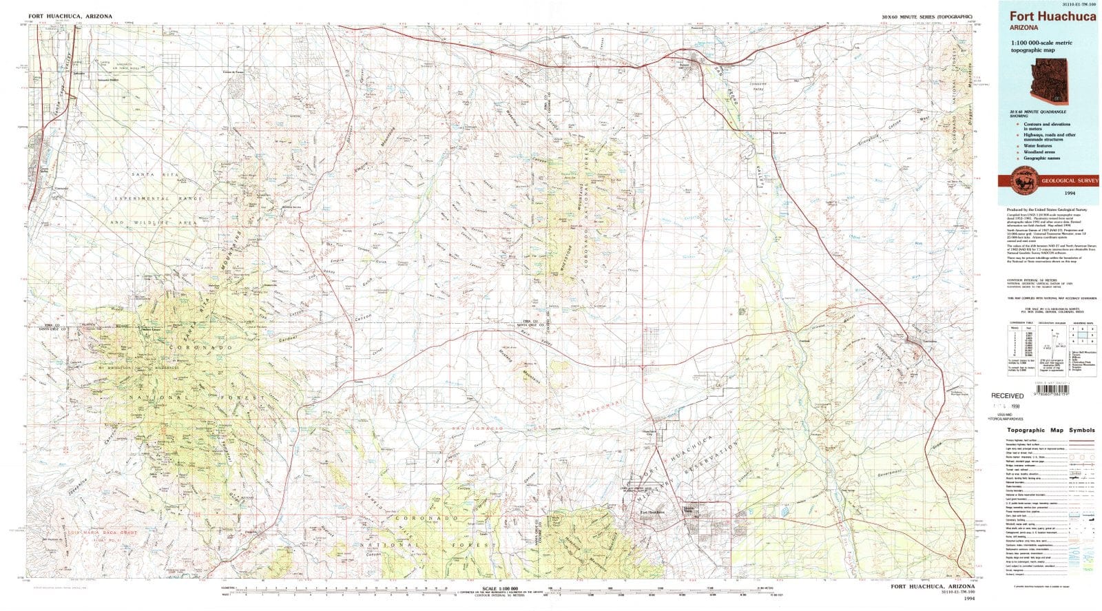 1994 Fort Huachuca, AZ - Arizona - USGS Topographic Map