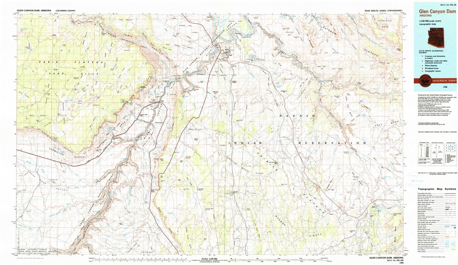 1984 Glen Canyon Dam, AZ - Arizona - USGS Topographic Map