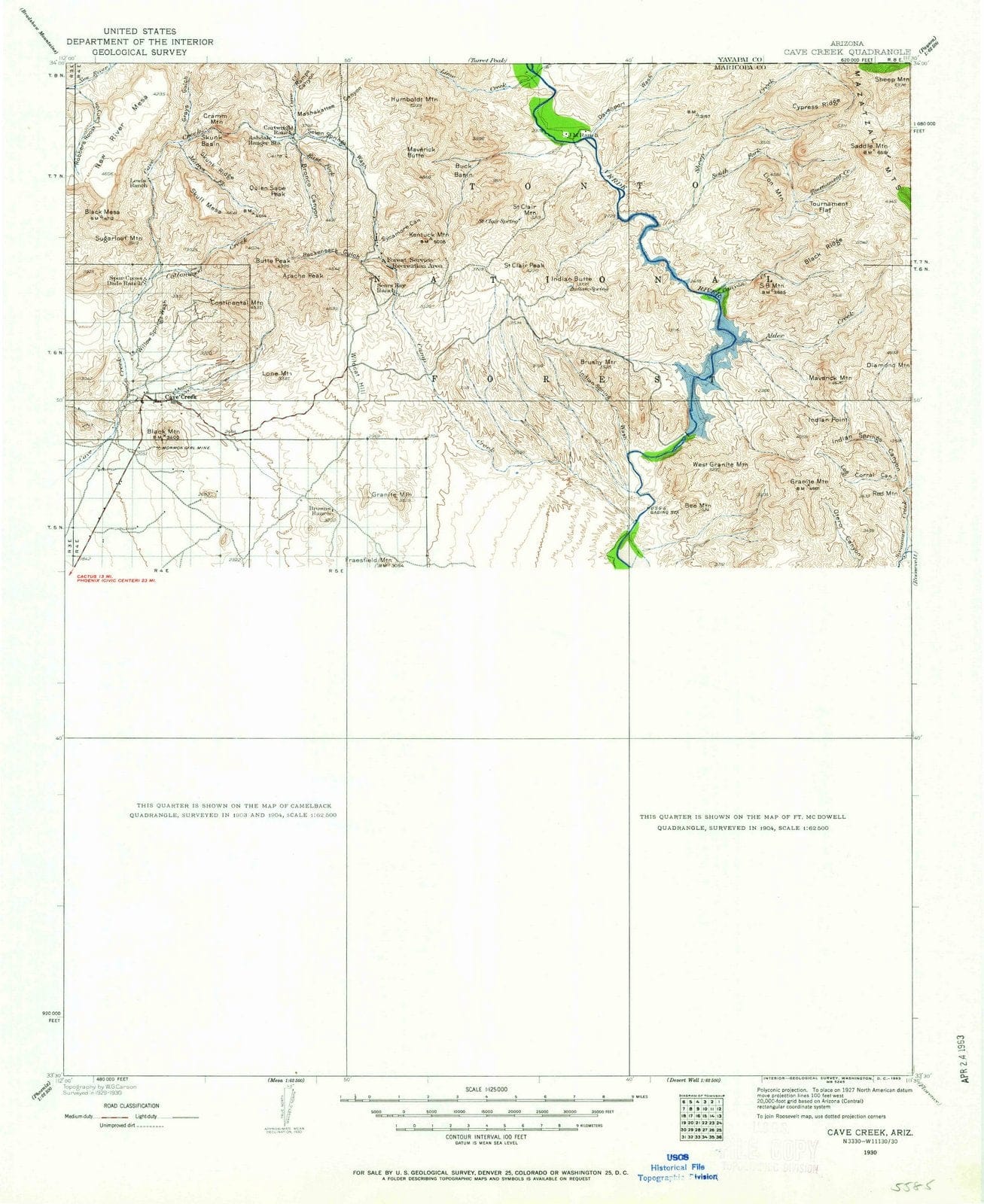 1930 Cave Creek, AZ - Arizona - USGS Topographic Map