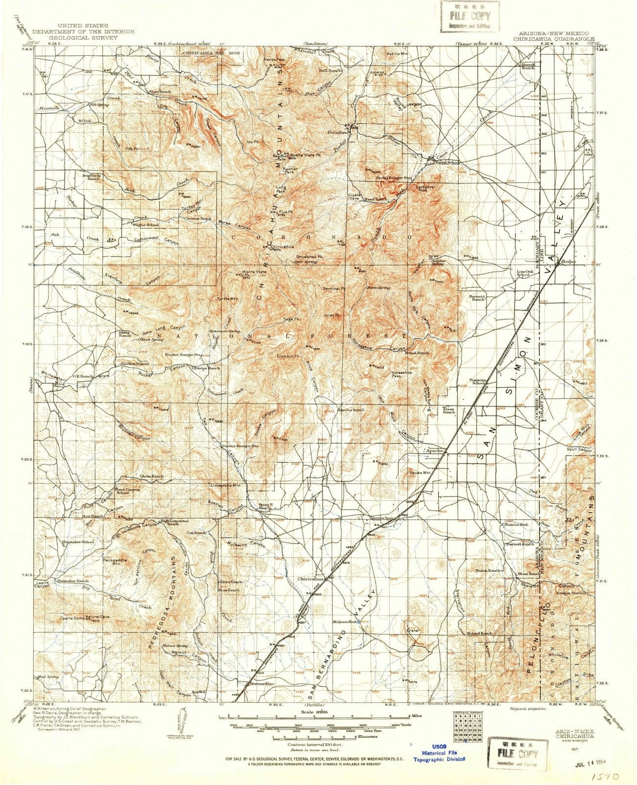 1917 Chiricahua, AZ - Arizona - USGS Topographic Map