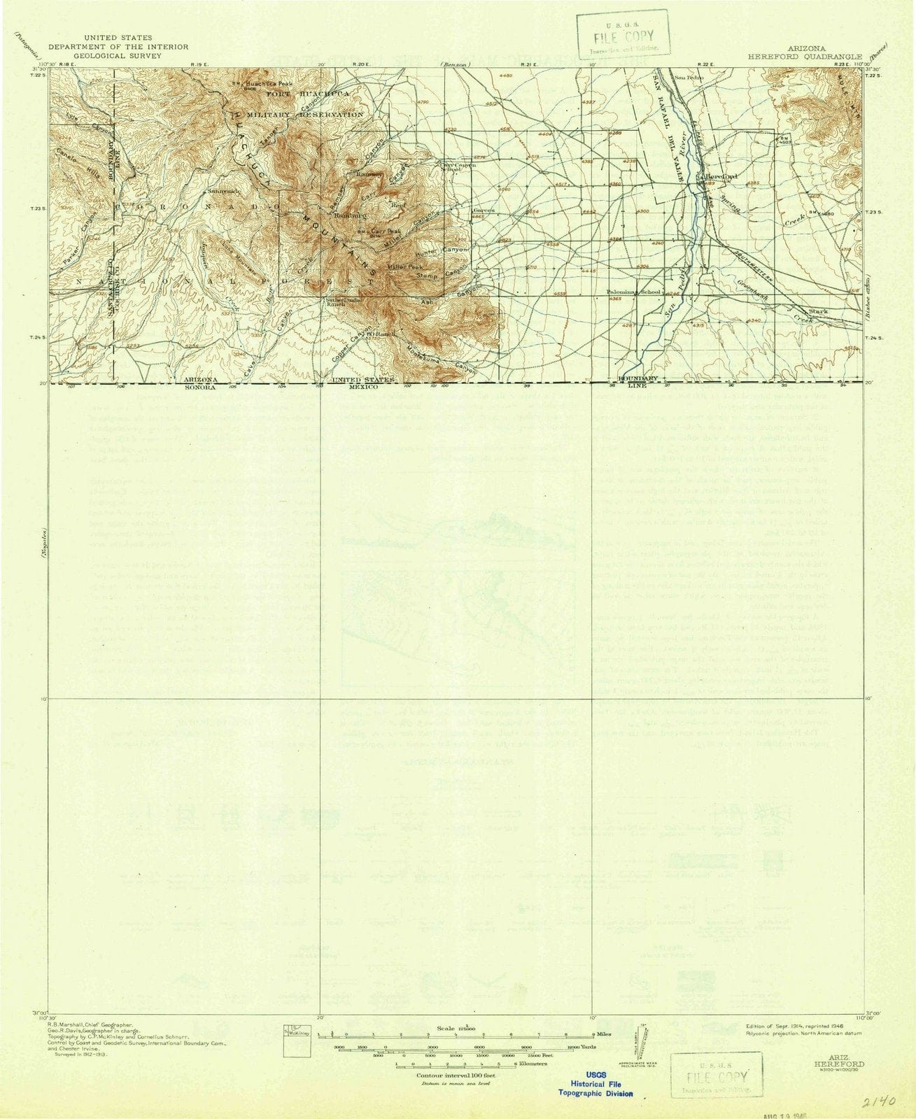 1914 Hereford, AZ - Arizona - USGS Topographic Map