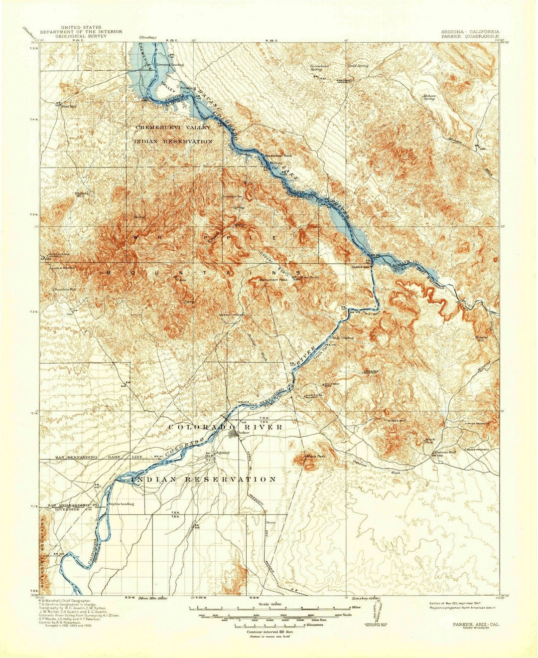 1911 Parker, AZ - Arizona - USGS Topographic Map