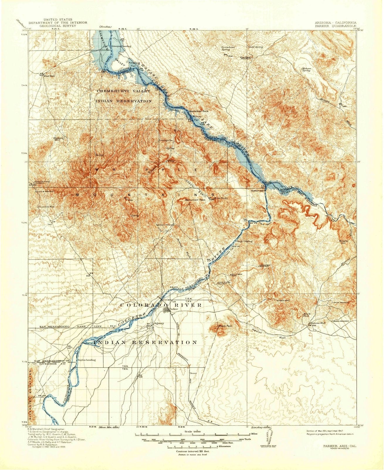1911 Parker, AZ - Arizona - USGS Topographic Map