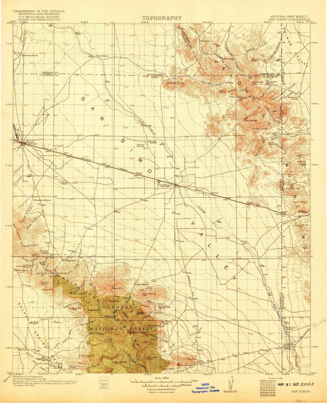 1917 San Simon, AZ - Arizona - USGS Topographic Map