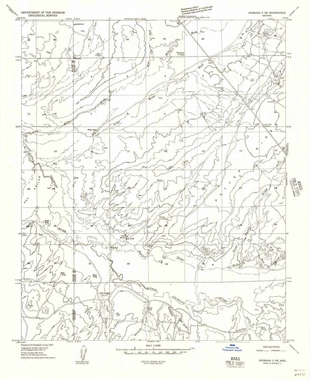 1955 Adamana 3, AZ - Arizona - USGS Topographic Map