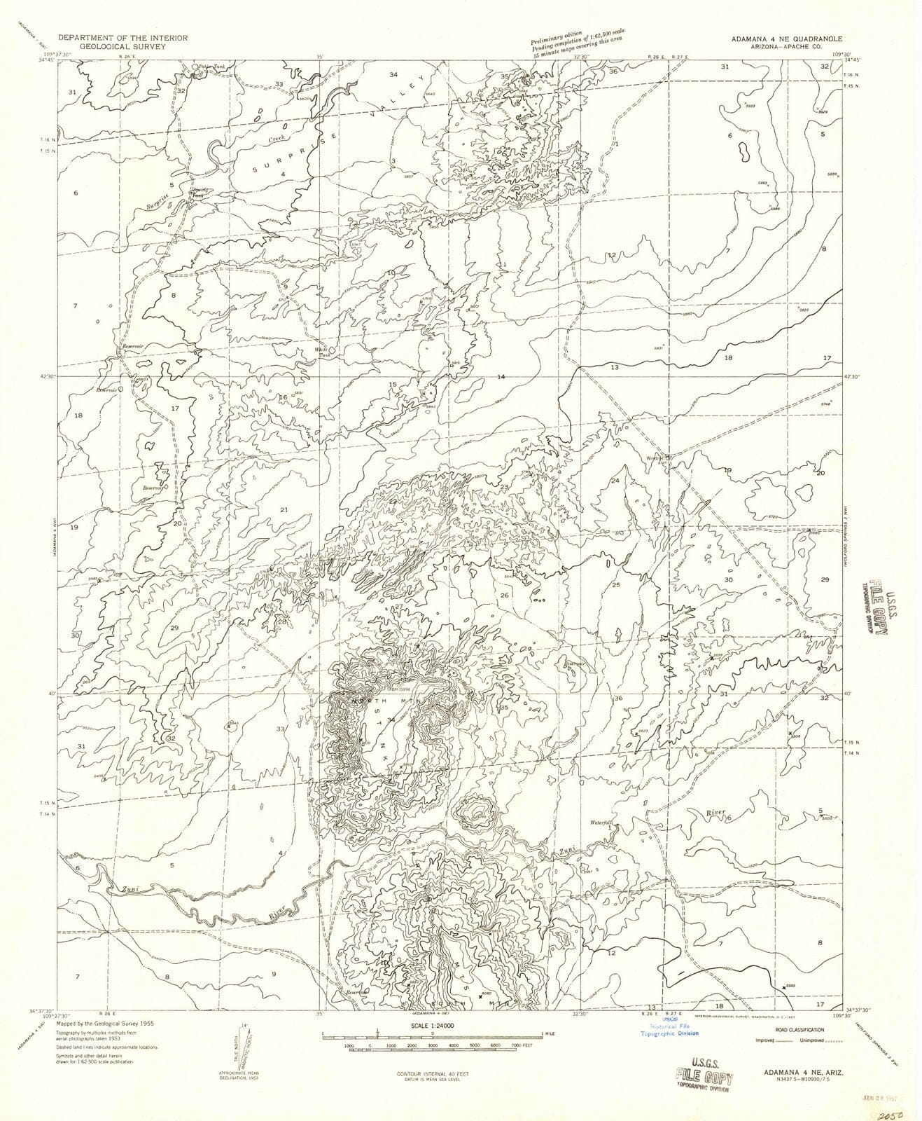 1955 Adamana 4, AZ - Arizona - USGS Topographic Map