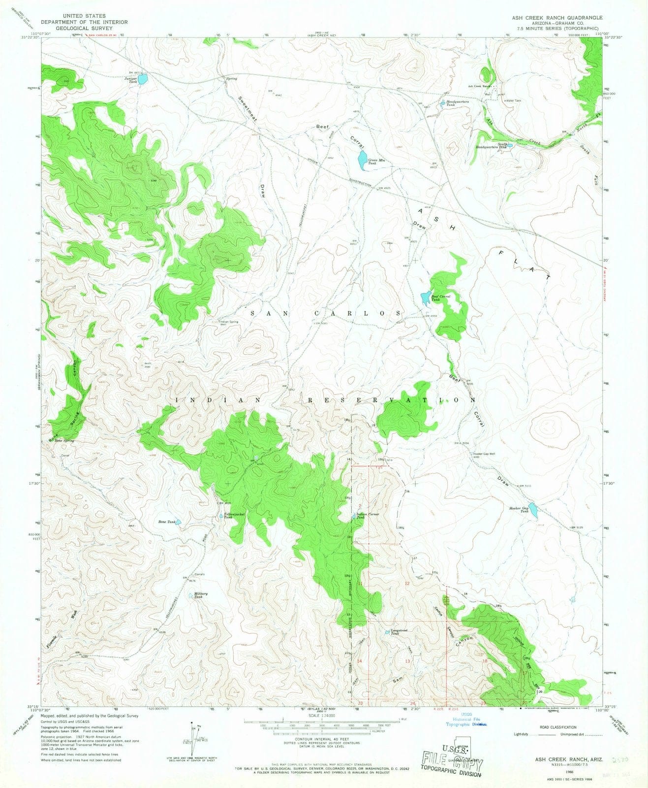 1966 Ash Creek Ranch, AZ - Arizona - USGS Topographic Map